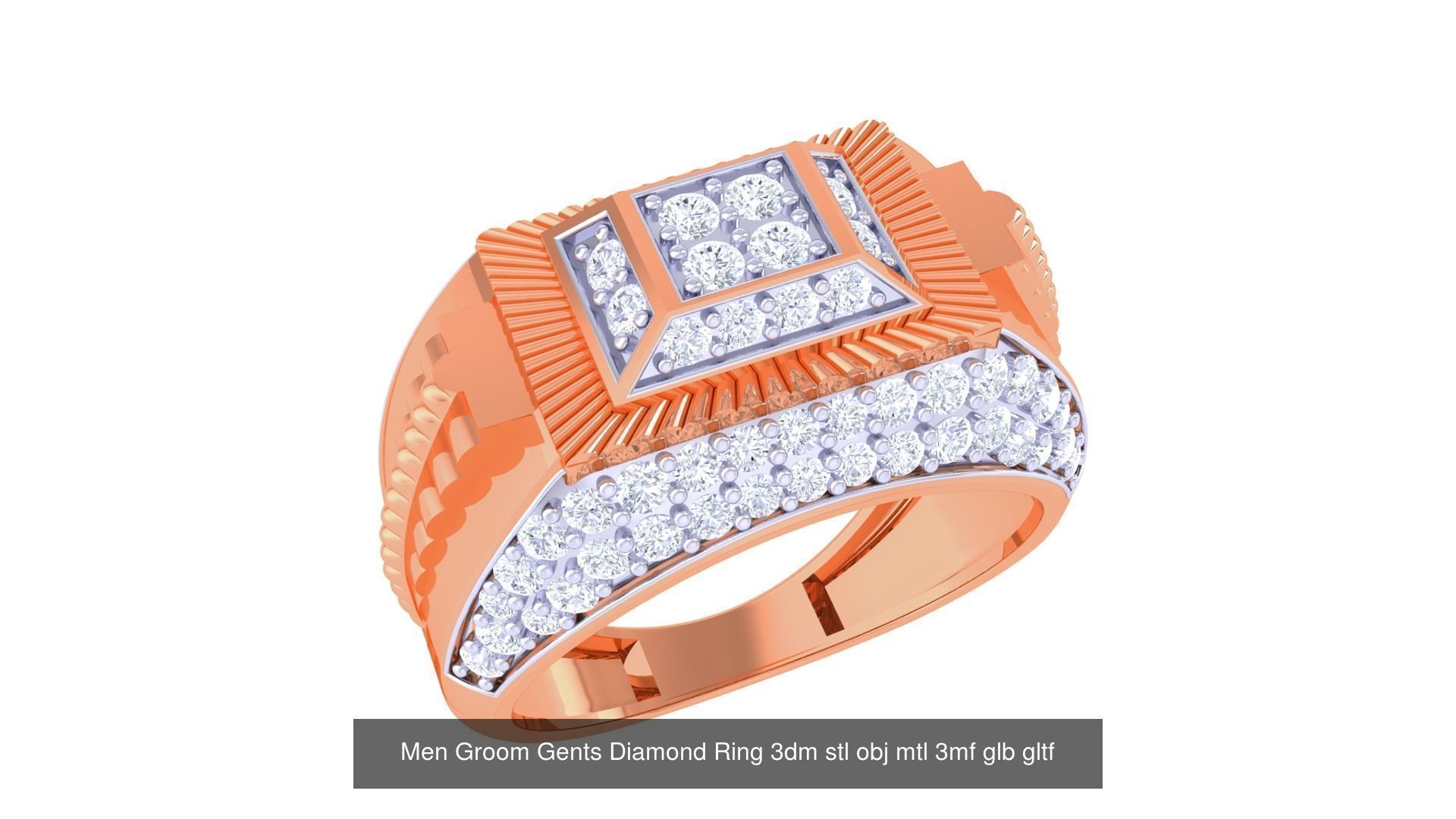 100 Men Groom Gents Diamond Ring 3dm stl obj mtl 3mf details 3D Model Collection_84