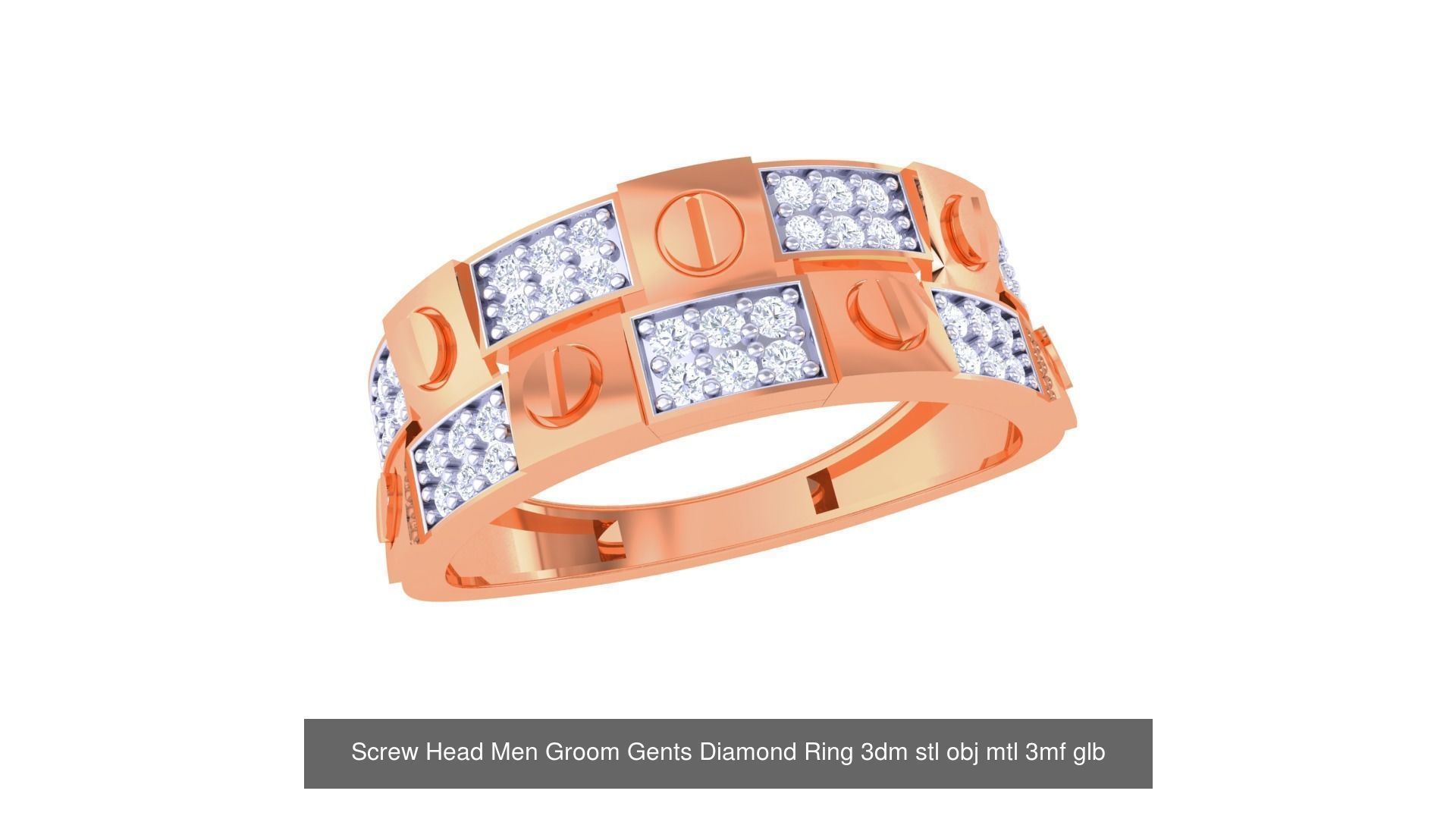 100 Men Groom Gents Diamond Ring 3dm stl obj mtl 3mf details 3D Model Collection_19