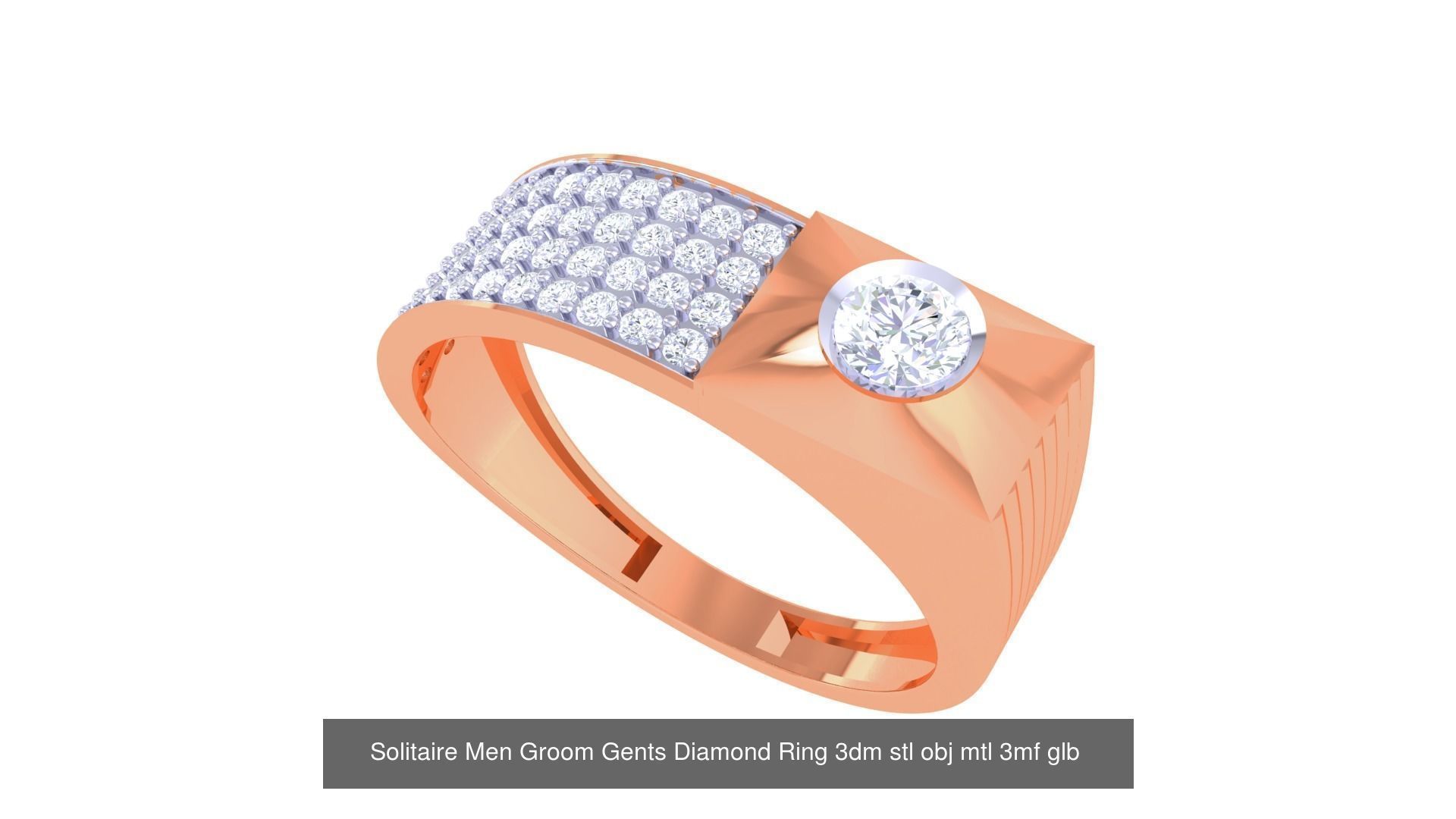 100 Men Groom Gents Diamond Ring 3dm stl obj mtl 3mf details 3D Model Collection_72