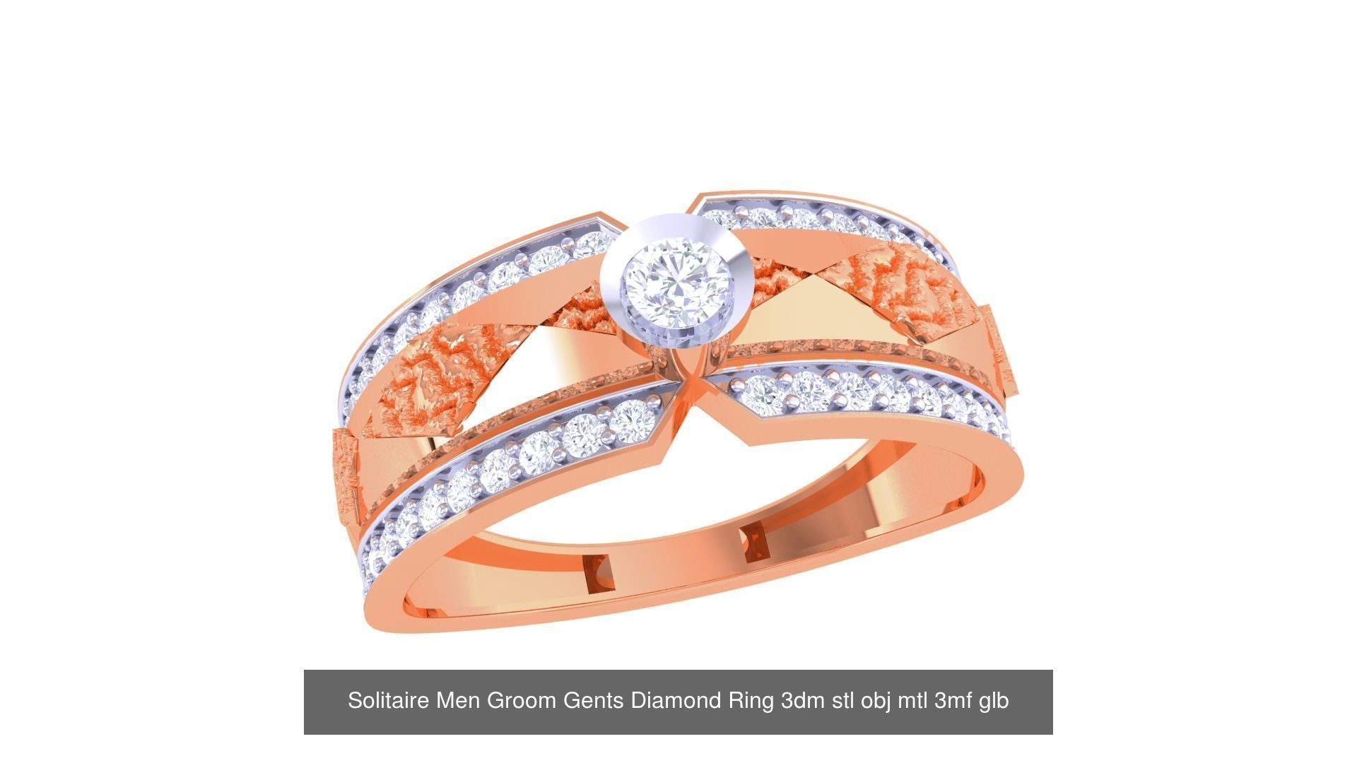 100 Men Groom Gents Diamond Ring 3dm stl obj mtl 3mf details 3D Model Collection_99