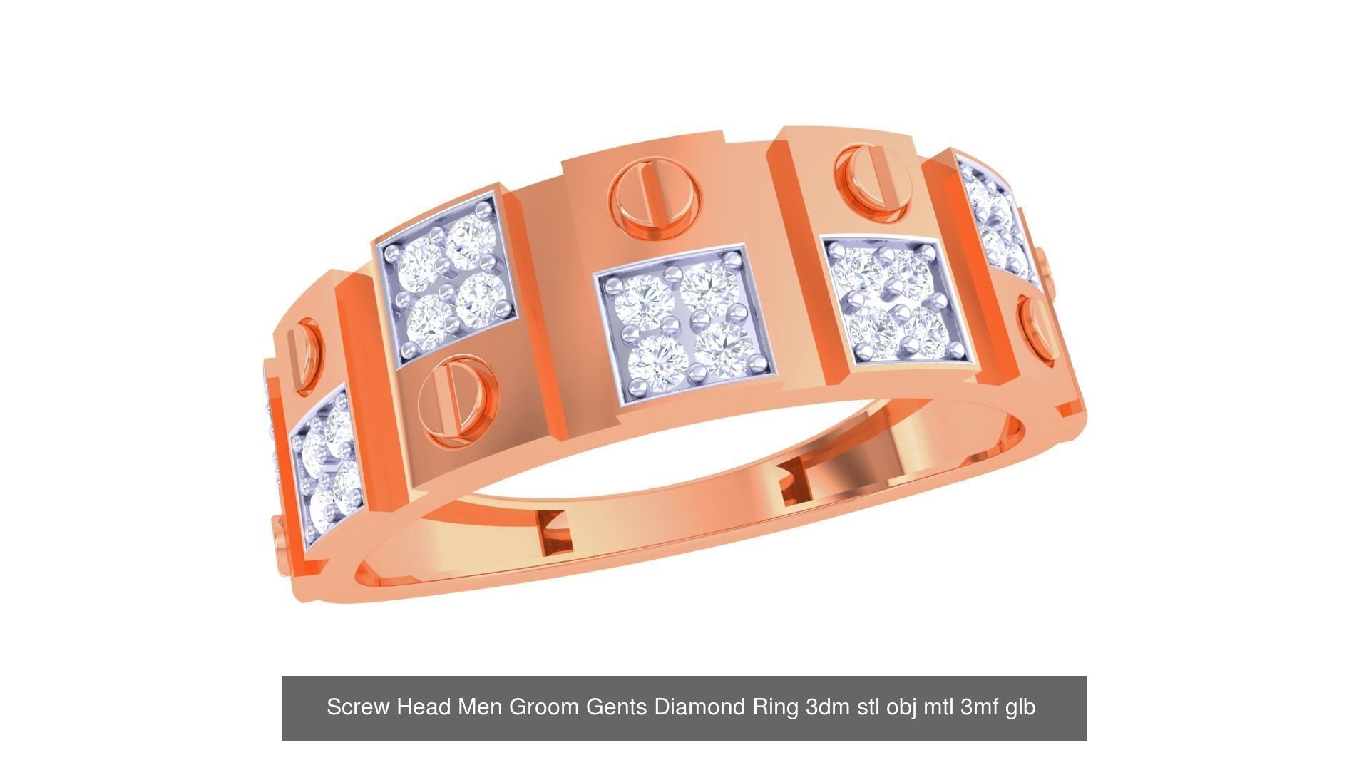100 Men Groom Gents Diamond Ring 3dm stl obj mtl 3mf details 3D Model Collection_98