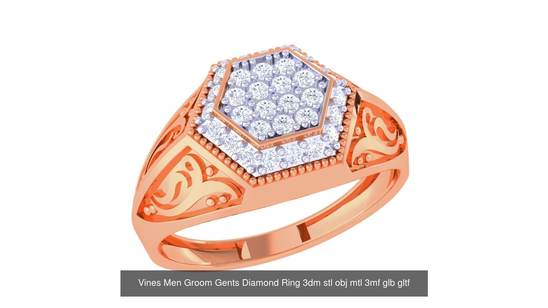 100 Men Groom Gents Diamond Ring 3dm stl obj mtl 3mf details 3D Model Collection_64