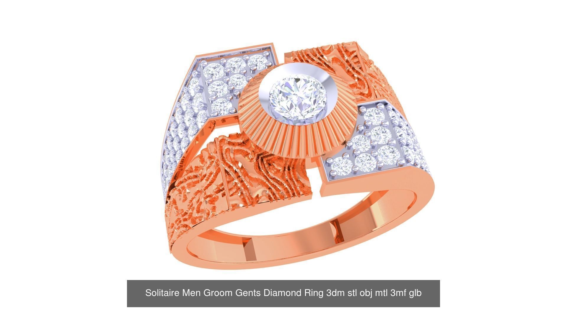 100 Men Groom Gents Diamond Ring 3dm stl obj mtl 3mf details 3D Model Collection_79