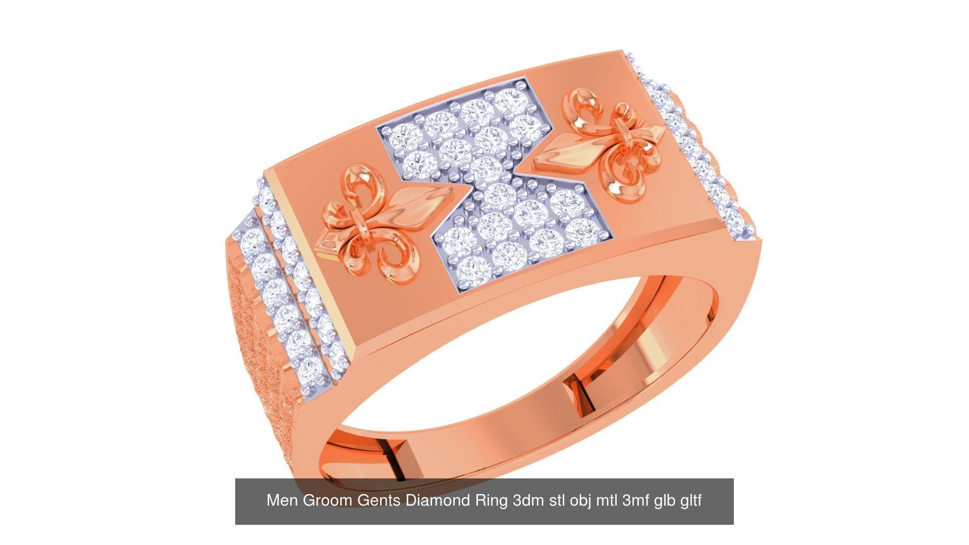 100 Men Groom Gents Diamond Ring 3dm stl obj mtl 3mf details 3D Model Collection_67
