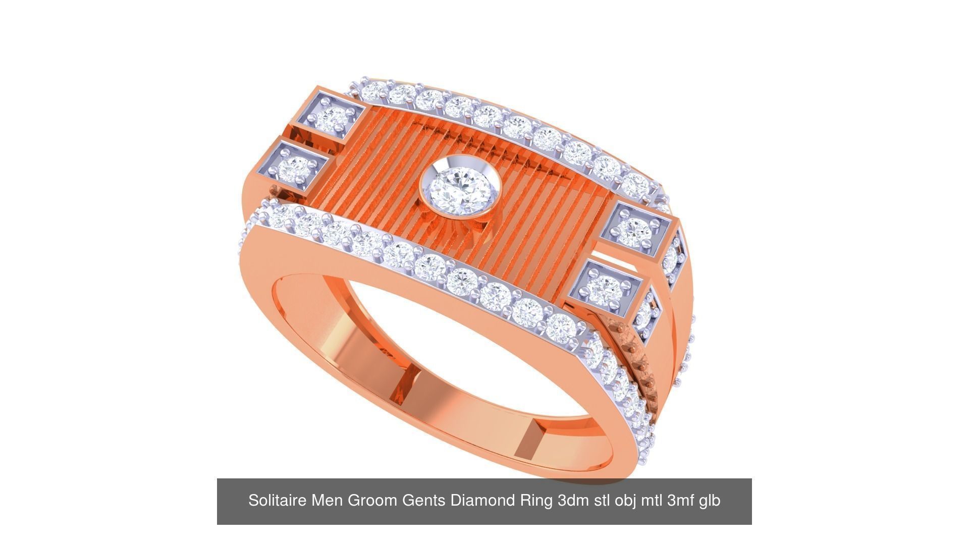 100 Men Groom Gents Diamond Ring 3dm stl obj mtl 3mf details 3D Model Collection_71