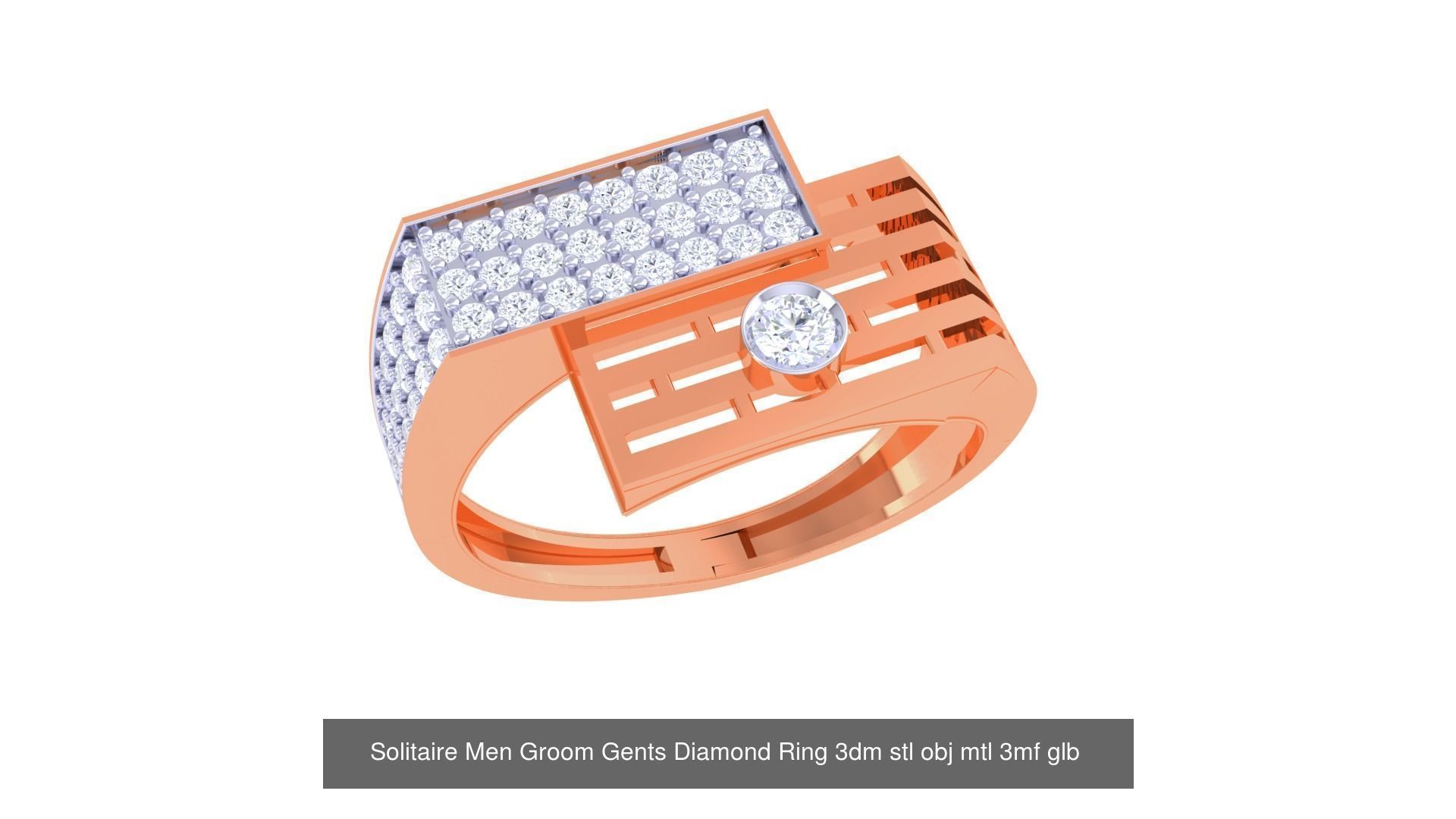 100 Men Groom Gents Diamond Ring 3dm stl obj mtl 3mf details 3D Model Collection_69