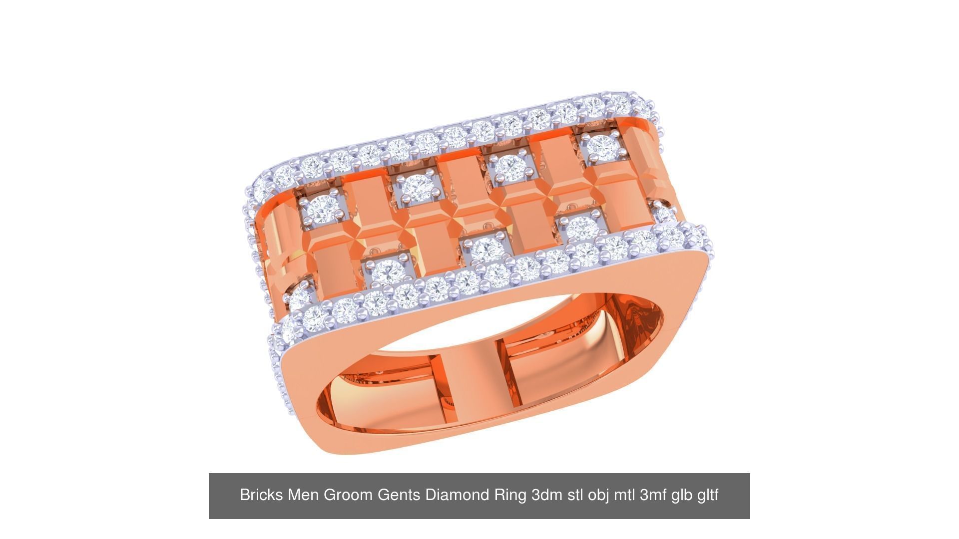 100 Men Groom Gents Diamond Ring 3dm stl obj mtl 3mf details 3D Model Collection_38