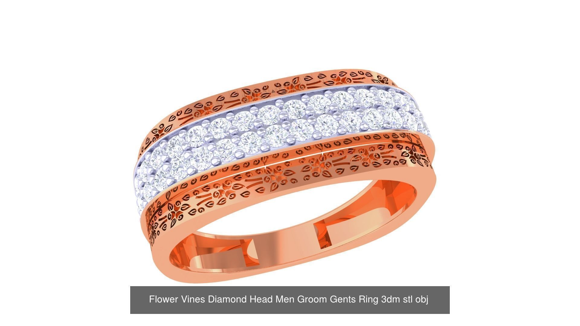 100 Men Groom Gents Diamond Ring 3dm stl obj mtl 3mf details 3D Model Collection_7