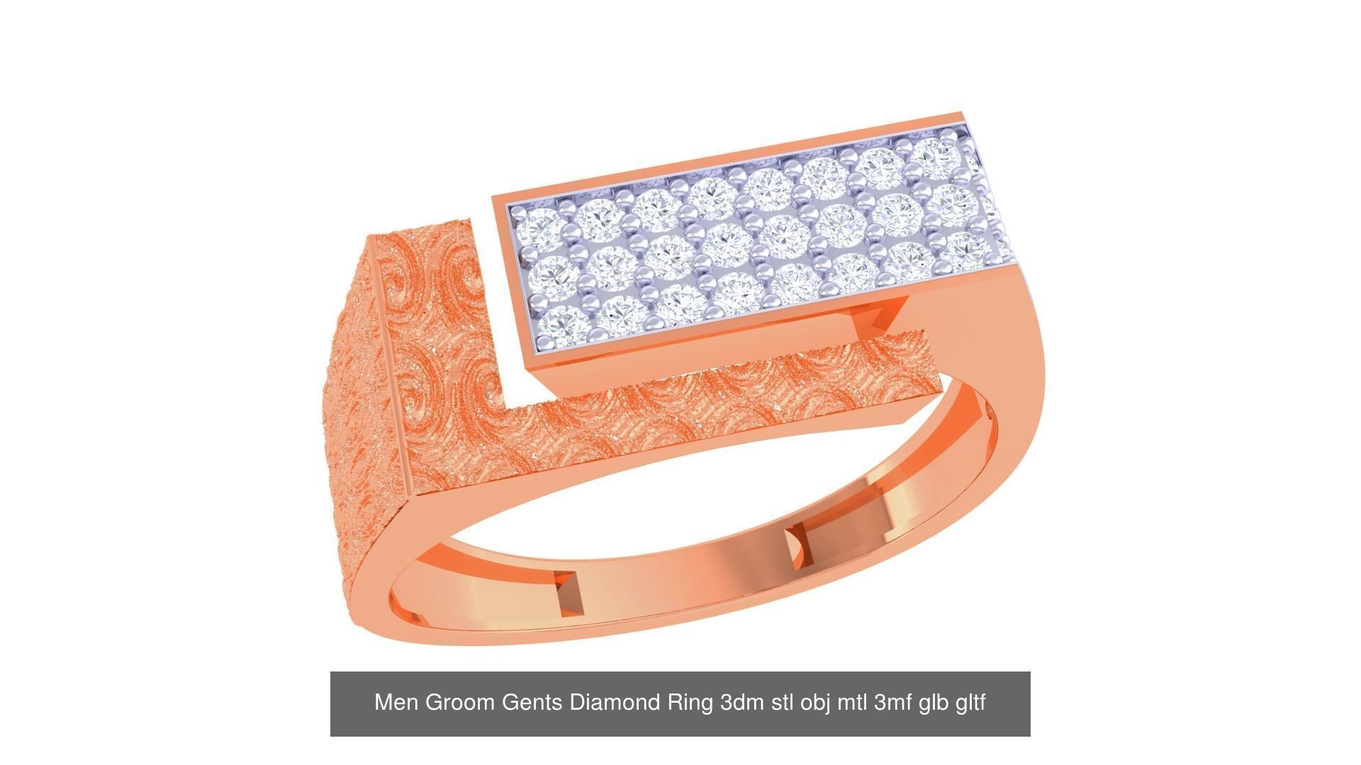 100 Men Groom Gents Diamond Ring 3dm stl obj mtl 3mf details 3D Model Collection_45