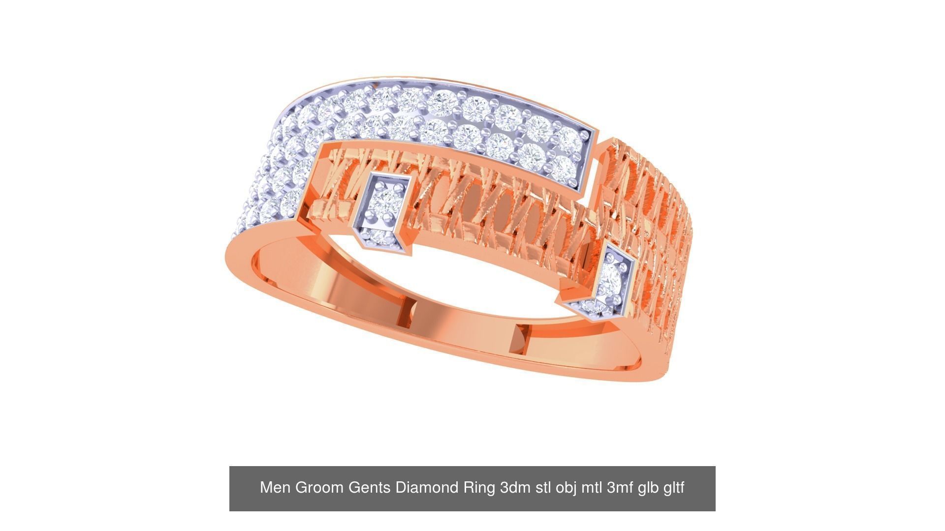100 Men Groom Gents Diamond Ring 3dm stl obj mtl 3mf details 3D Model Collection_91