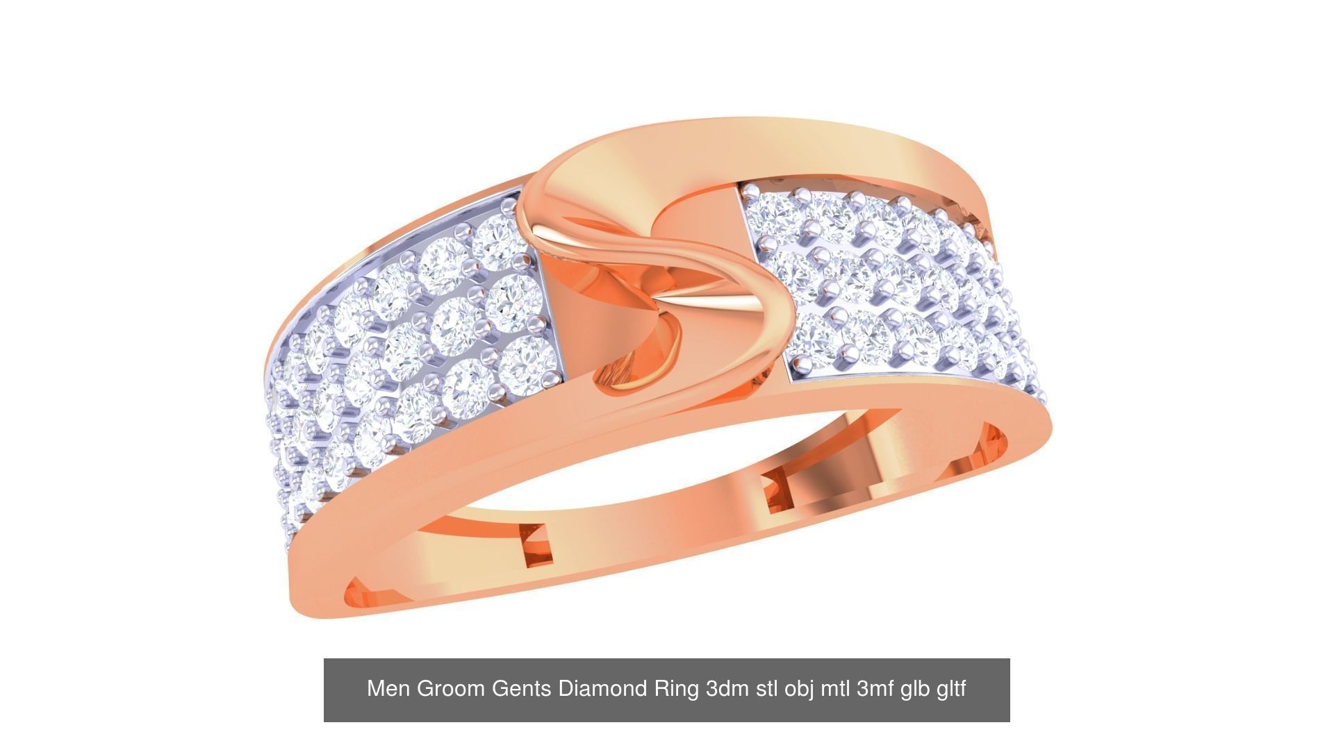 100 Men Groom Gents Diamond Ring 3dm stl obj mtl 3mf details 3D Model Collection_97