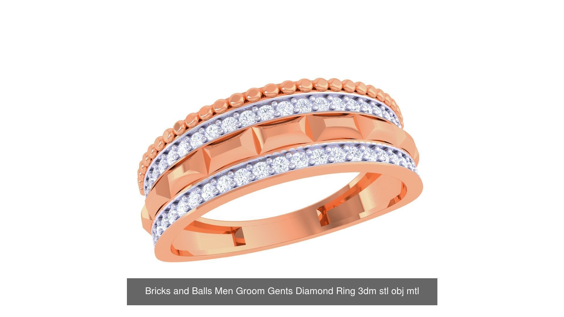 100 Men Groom Gents Diamond Ring 3dm stl obj mtl 3mf details 3D Model Collection_83