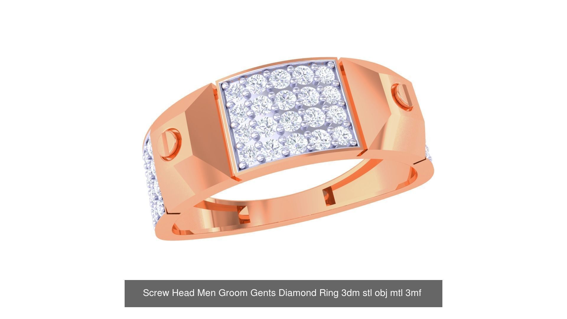 100 Men Groom Gents Diamond Ring 3dm stl obj mtl 3mf details 3D Model Collection_104
