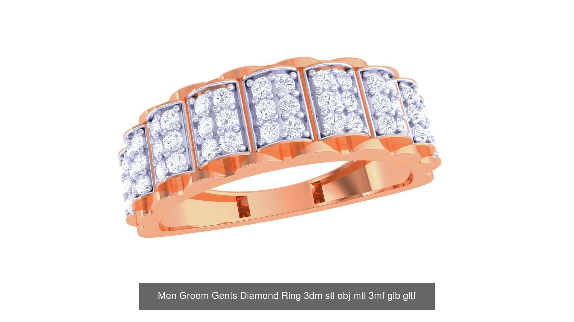 100 Men Groom Gents Diamond Ring 3dm stl obj mtl 3mf details 3D Model Collection_100