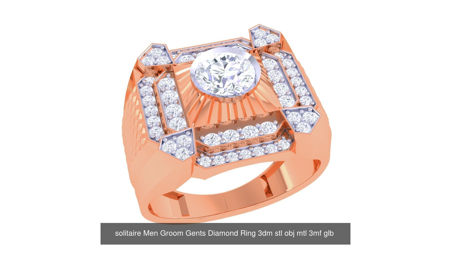 100 Men Groom Gents Diamond Ring 3dm stl obj mtl 3mf details 3D Model Collection_82