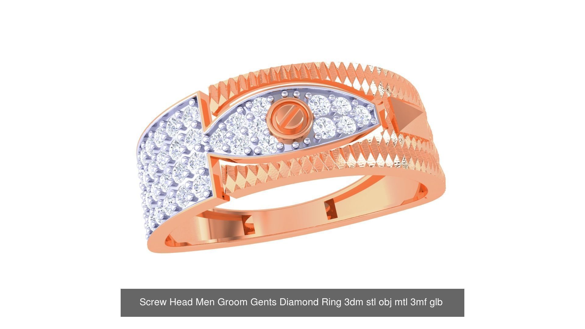 100 Men Groom Gents Diamond Ring 3dm stl obj mtl 3mf details 3D Model Collection_89