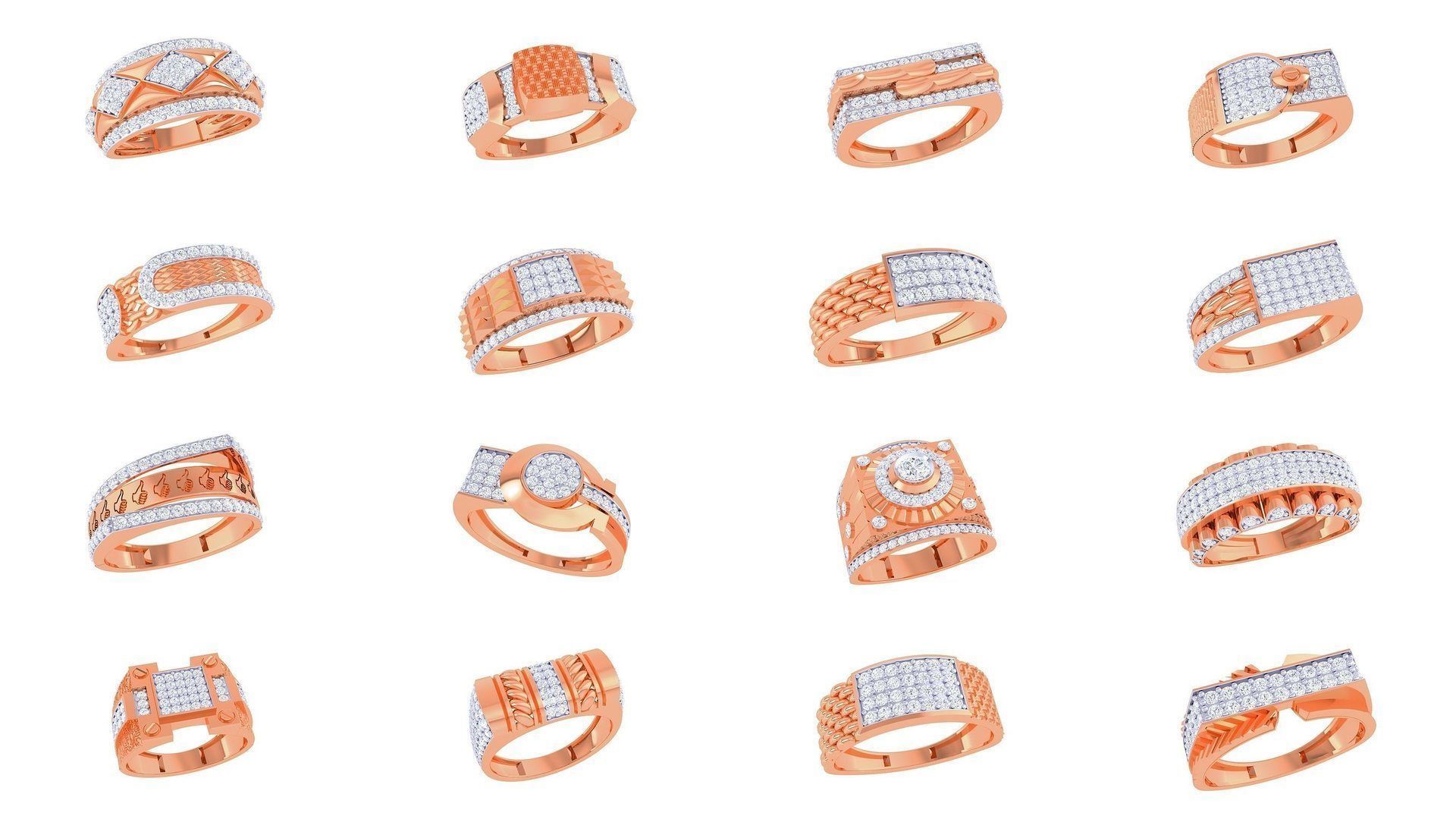 100 Men Groom Gents Diamond Ring 3dm stl obj mtl 3mf details 3D Model Collection_2