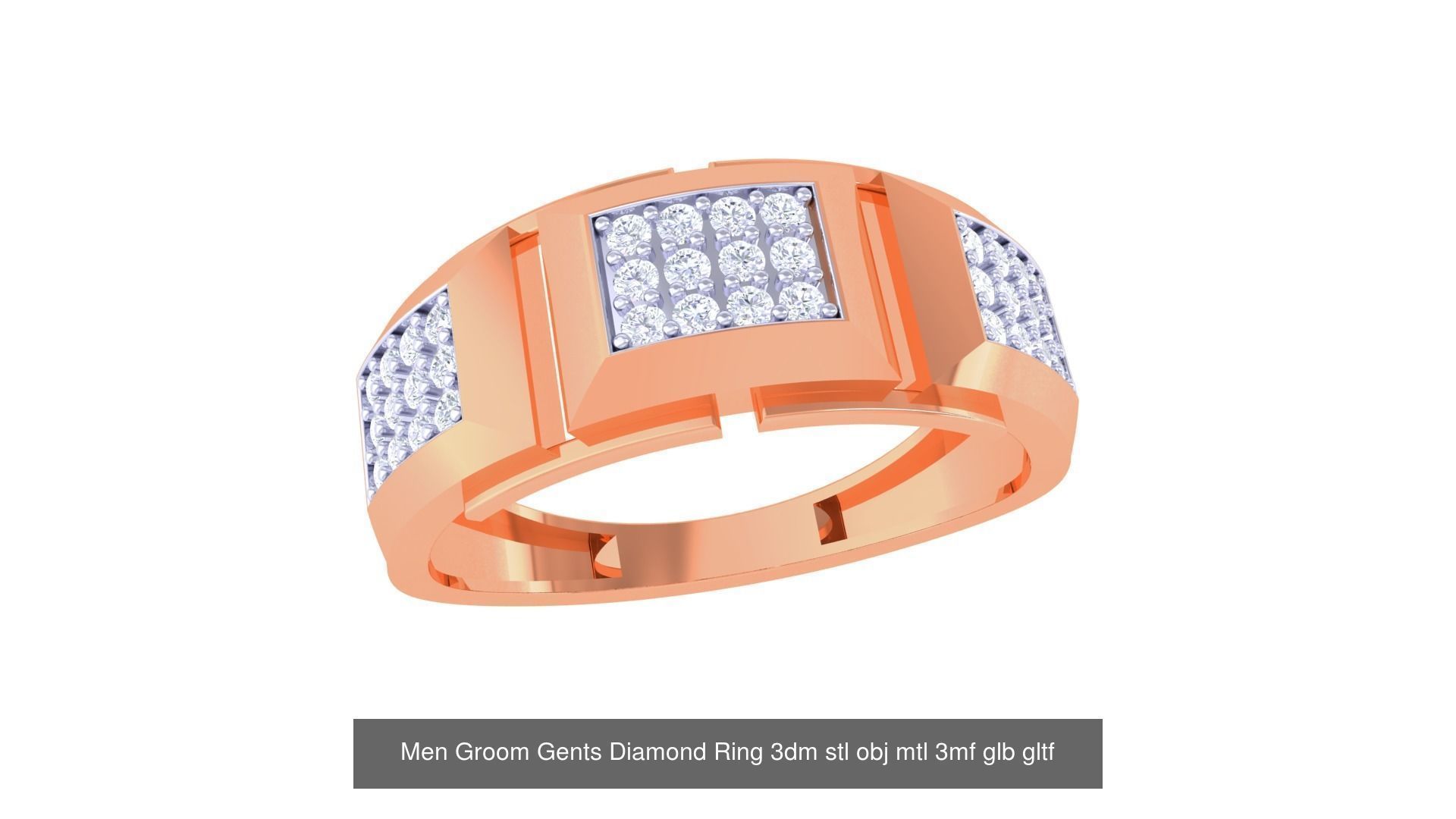 100 Men Groom Gents Diamond Ring 3dm stl obj mtl 3mf details 3D Model Collection_102