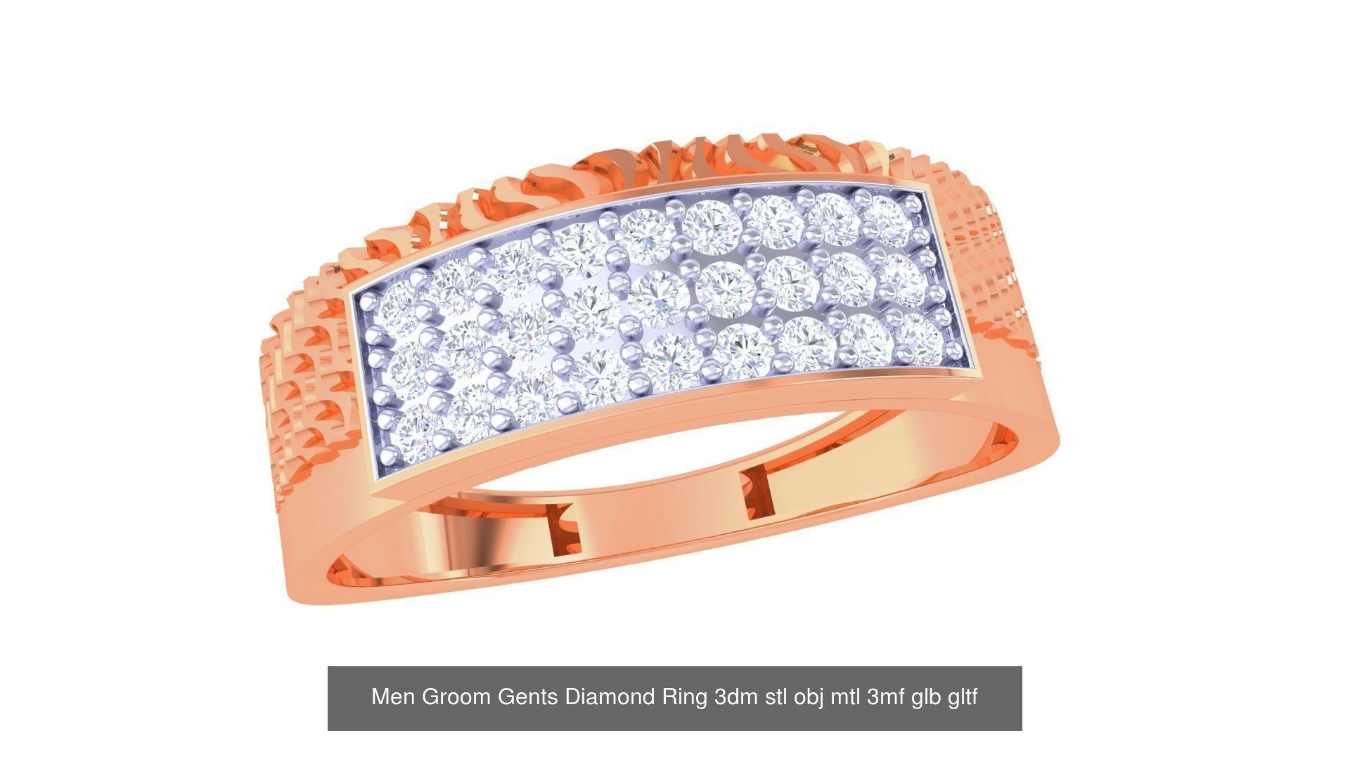 100 Men Groom Gents Diamond Ring 3dm stl obj mtl 3mf details 3D Model Collection_76