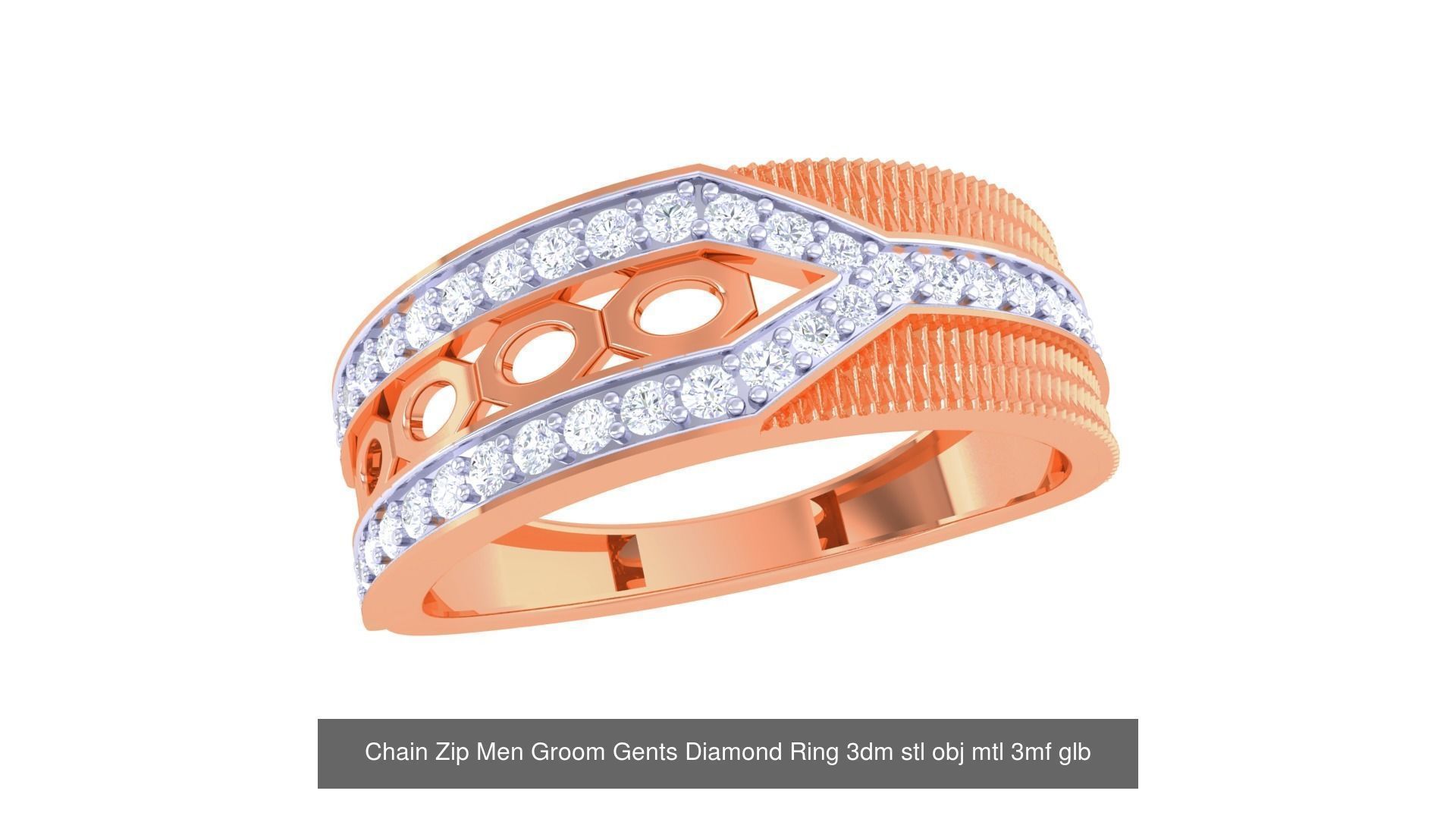 100 Men Groom Gents Diamond Ring 3dm stl obj mtl 3mf details 3D Model Collection_88