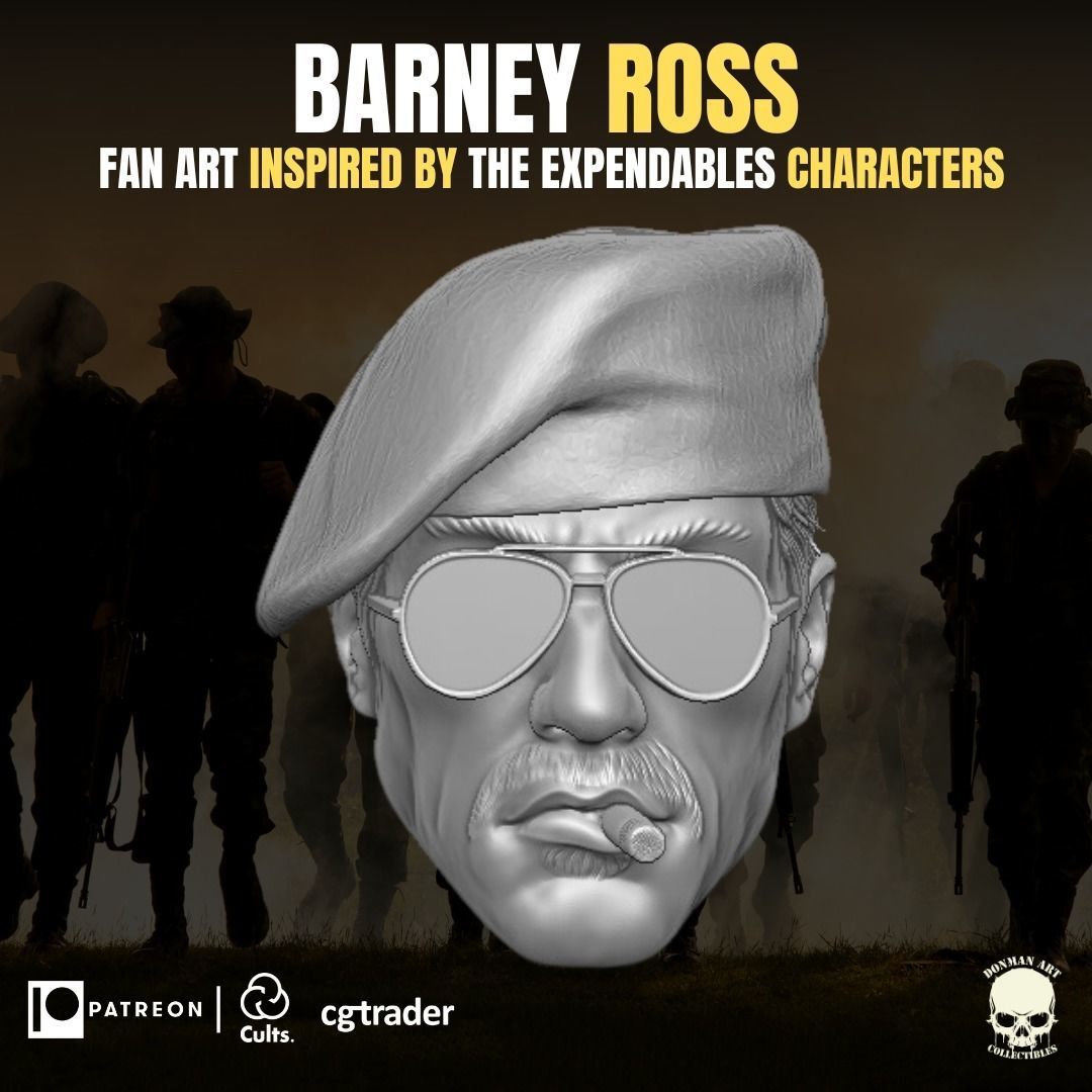 Barney Ross Sylvester Stallone Fan Head 3D Printable 3D print model_3
