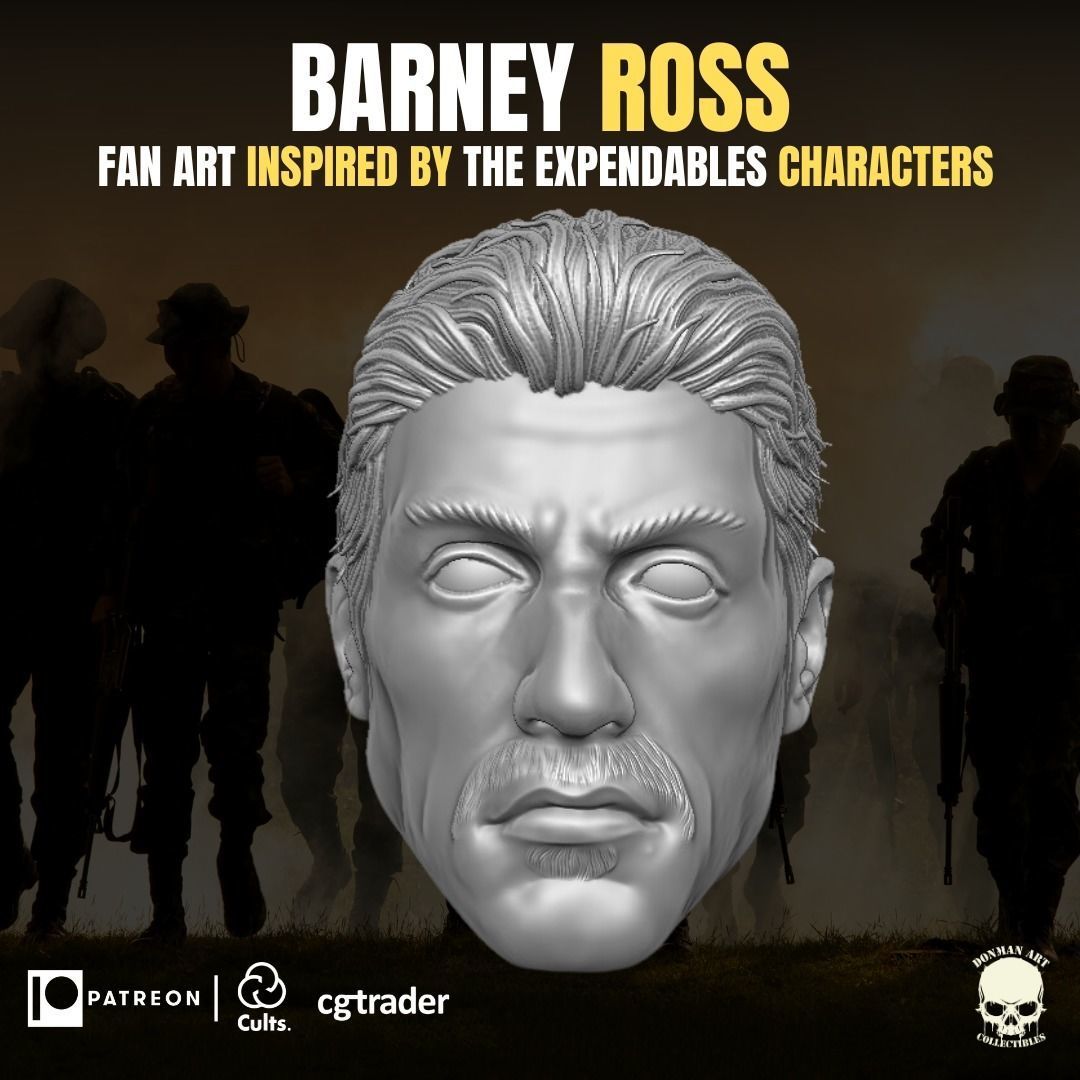 Barney Ross Sylvester Stallone Fan Head 3D Printable 3D print model_15