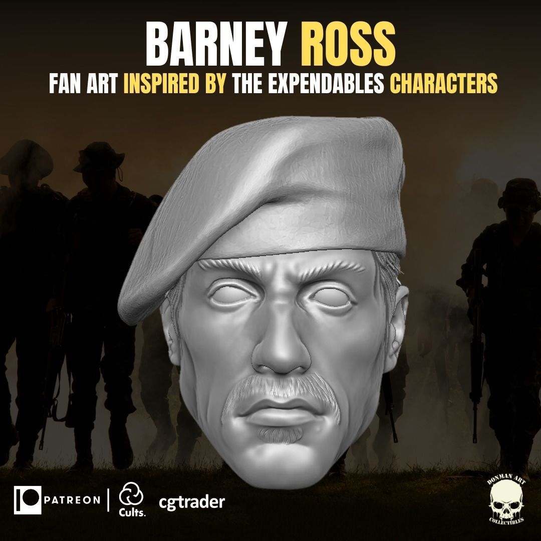 Barney Ross Sylvester Stallone Fan Head 3D Printable 3D print model_10