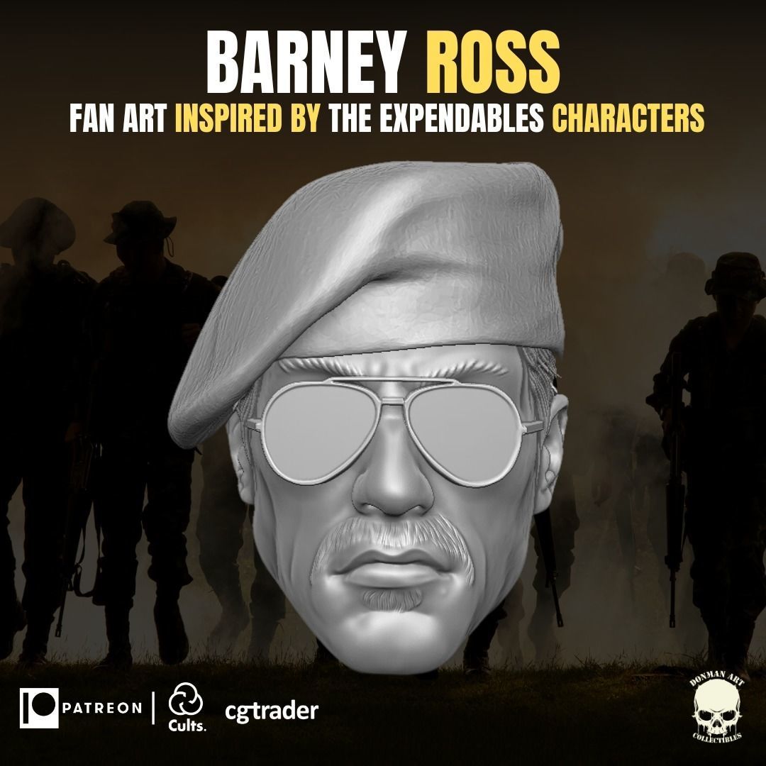 Barney Ross Sylvester Stallone Fan Head 3D Printable 3D print model_13