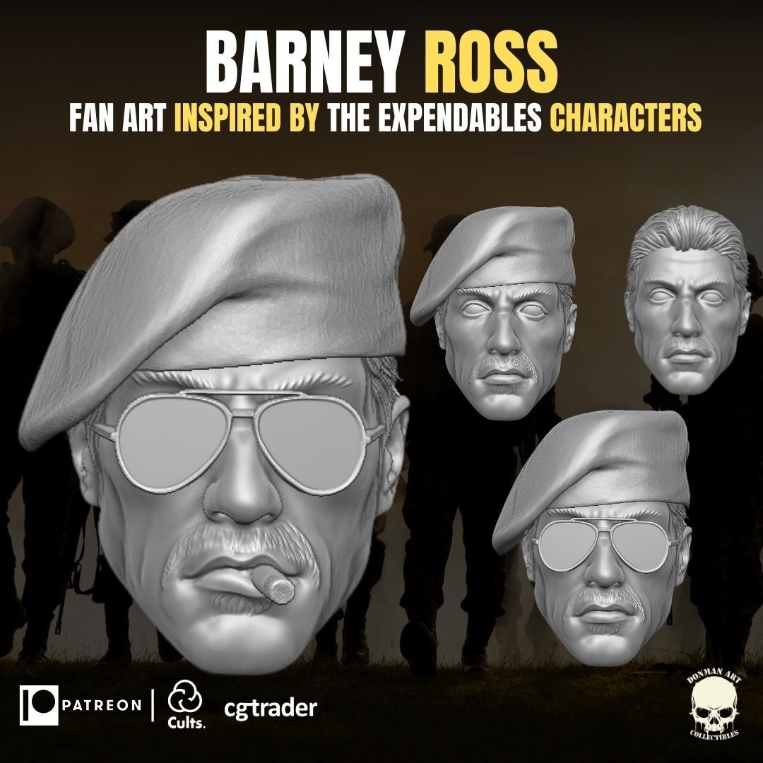 Barney Ross Sylvester Stallone Fan Head 3D Printable 3D print model_16