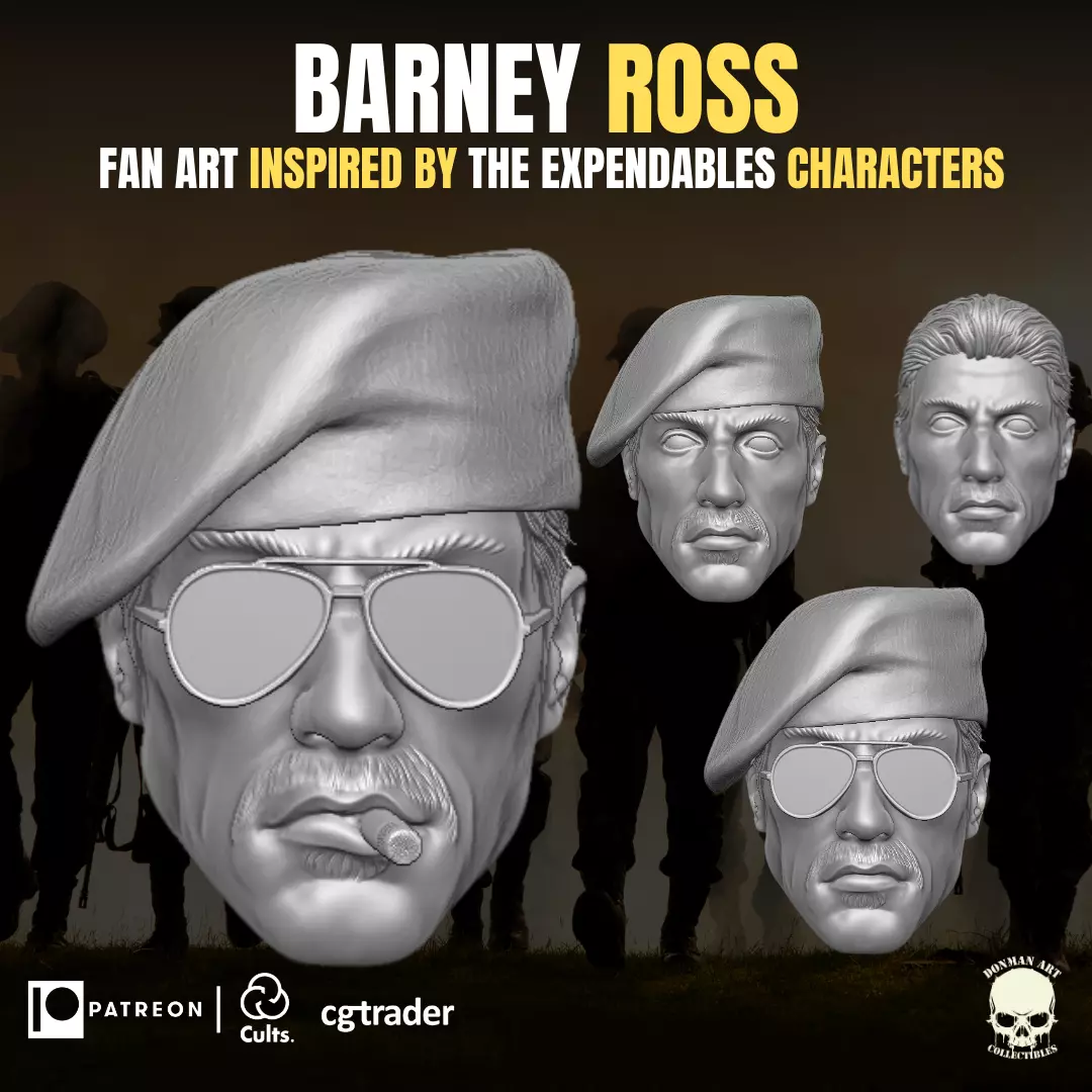 Barney Ross Sylvester Stallone Fan Head 3D Printable 3D print model_0