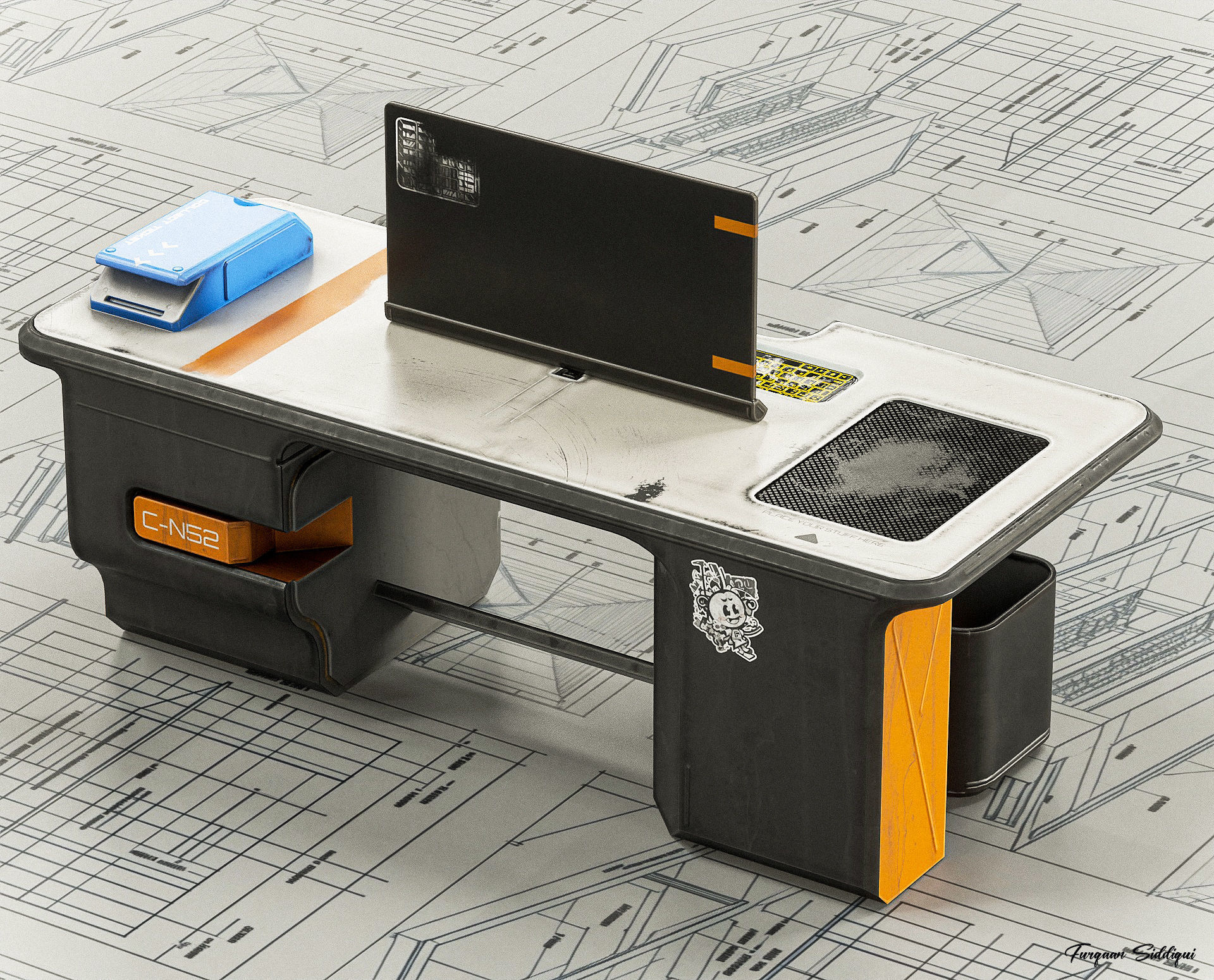 Sci-fi Stylized Office Table PBR Low-poly 3D model_2