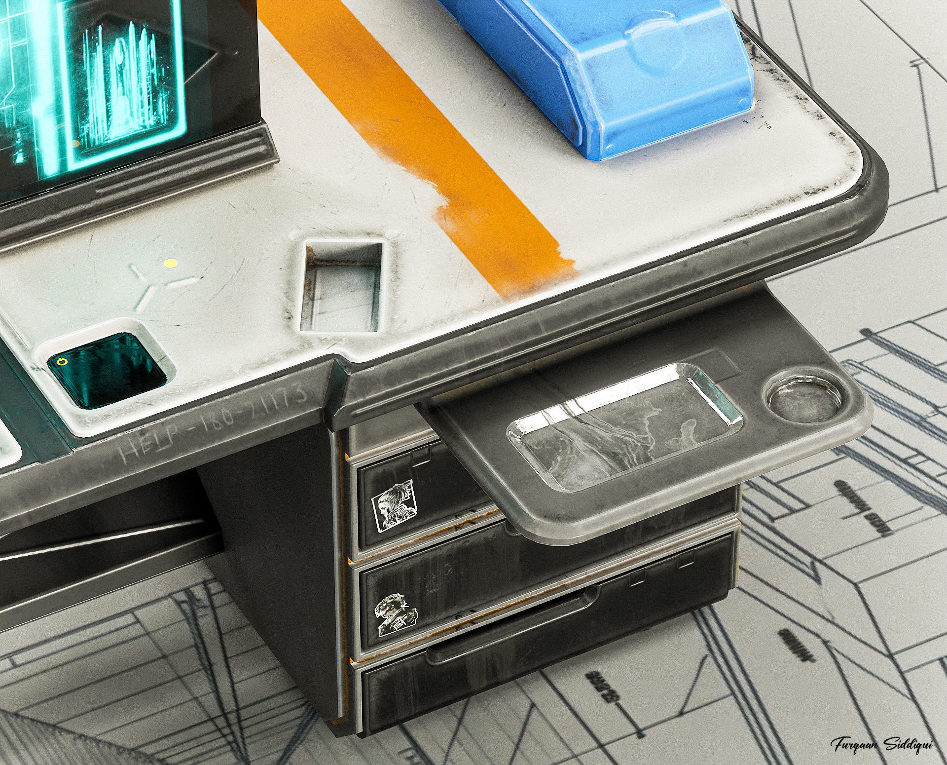 Sci-fi Stylized Office Table PBR Low-poly 3D model_13