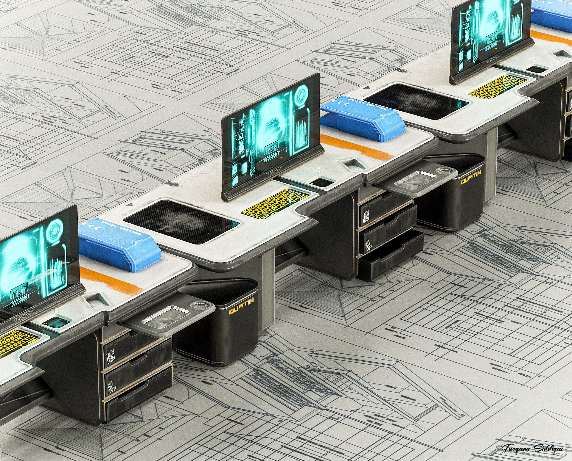 Sci-fi Stylized Office Table PBR Low-poly 3D model_14