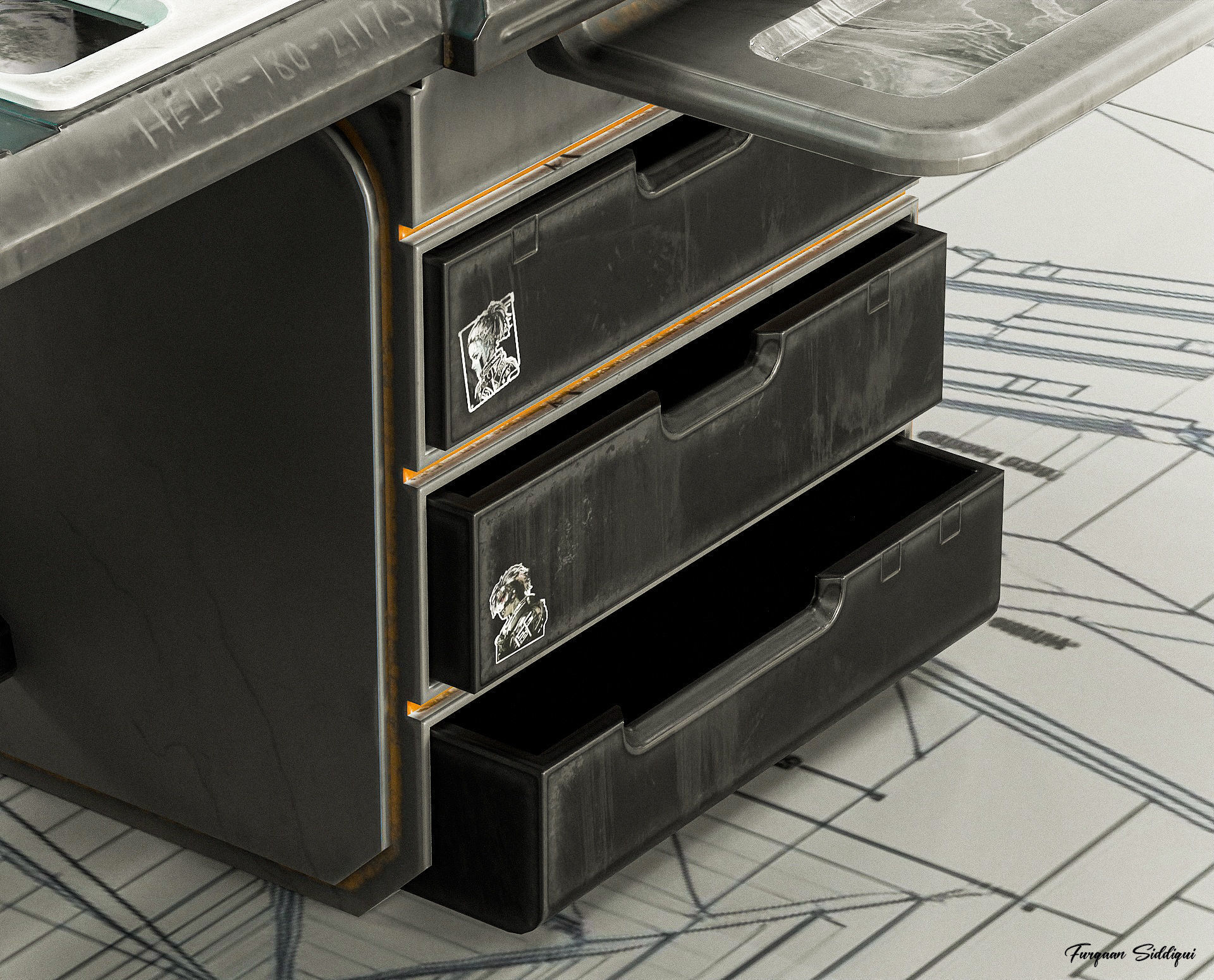 Sci-fi Stylized Office Table PBR Low-poly 3D model_1