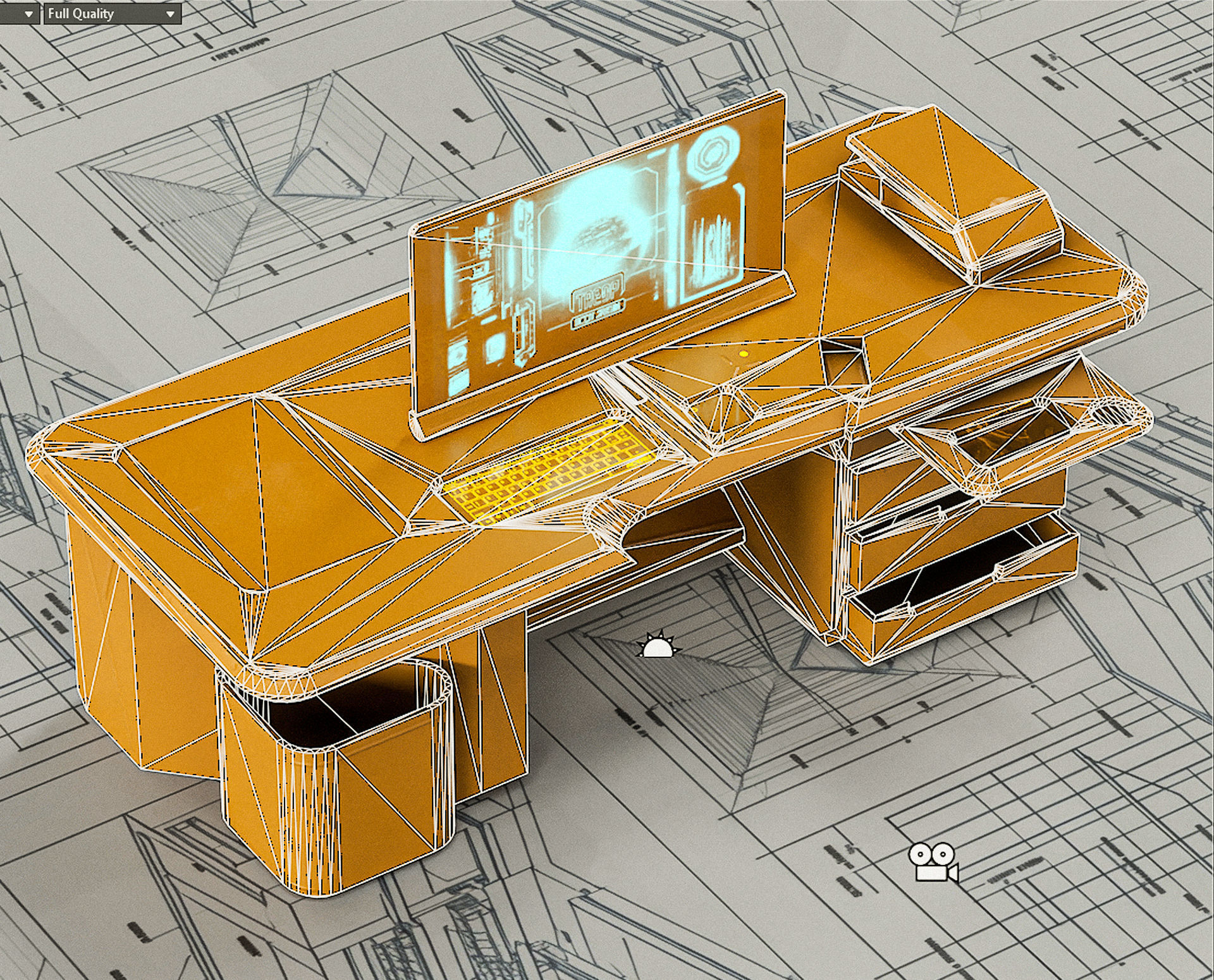 Sci-fi Stylized Office Table PBR Low-poly 3D model_18