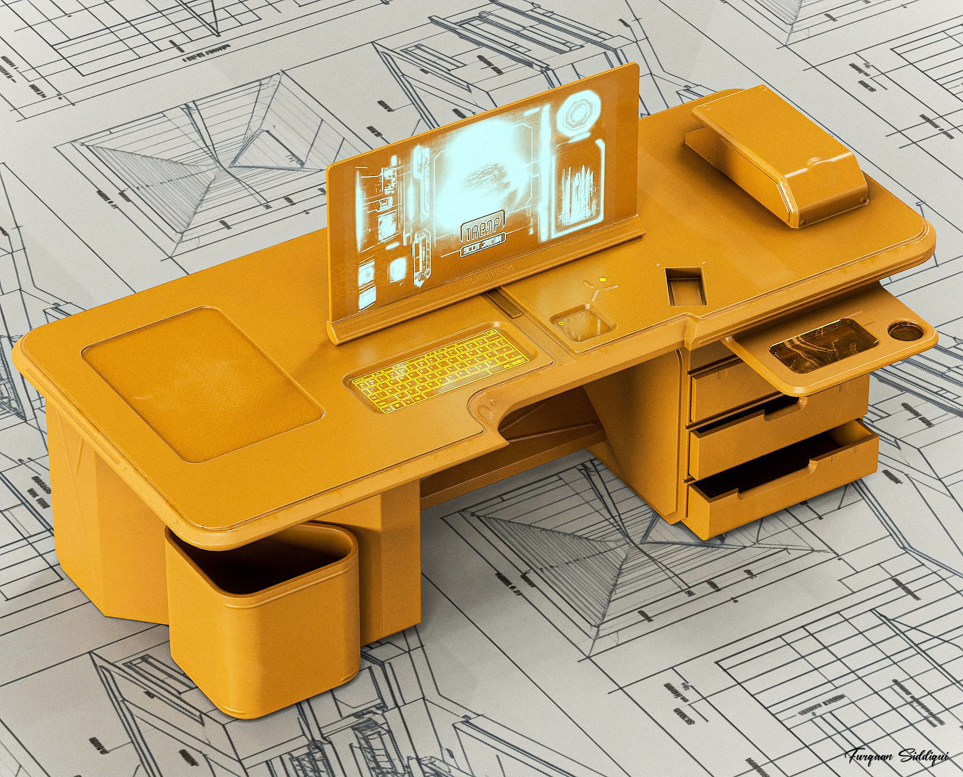 Sci-fi Stylized Office Table PBR Low-poly 3D model_16