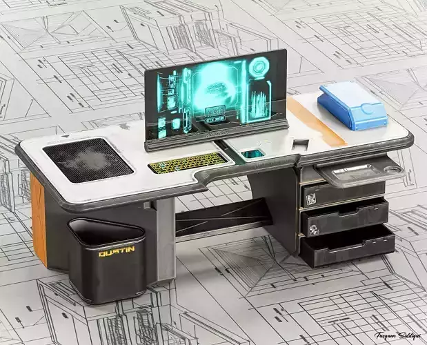 Sci-fi Stylized Office Table PBR Low-poly 3D model