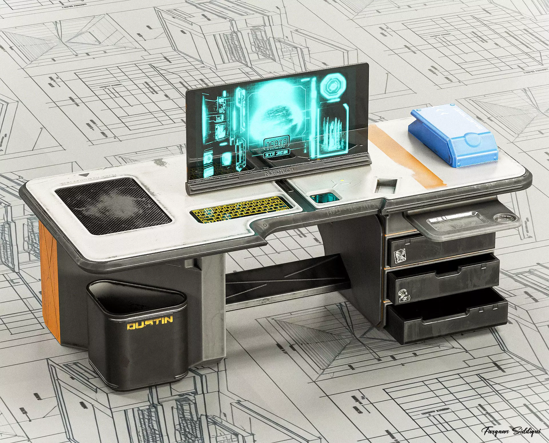 Sci-fi Stylized Office Table PBR Low-poly 3D model_0