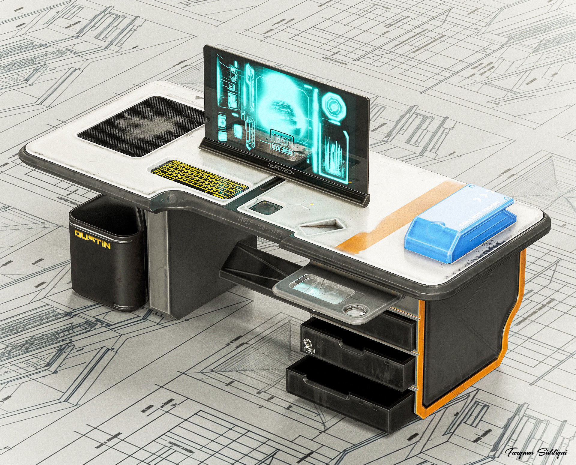 Sci-fi Stylized Office Table PBR Low-poly 3D model_5