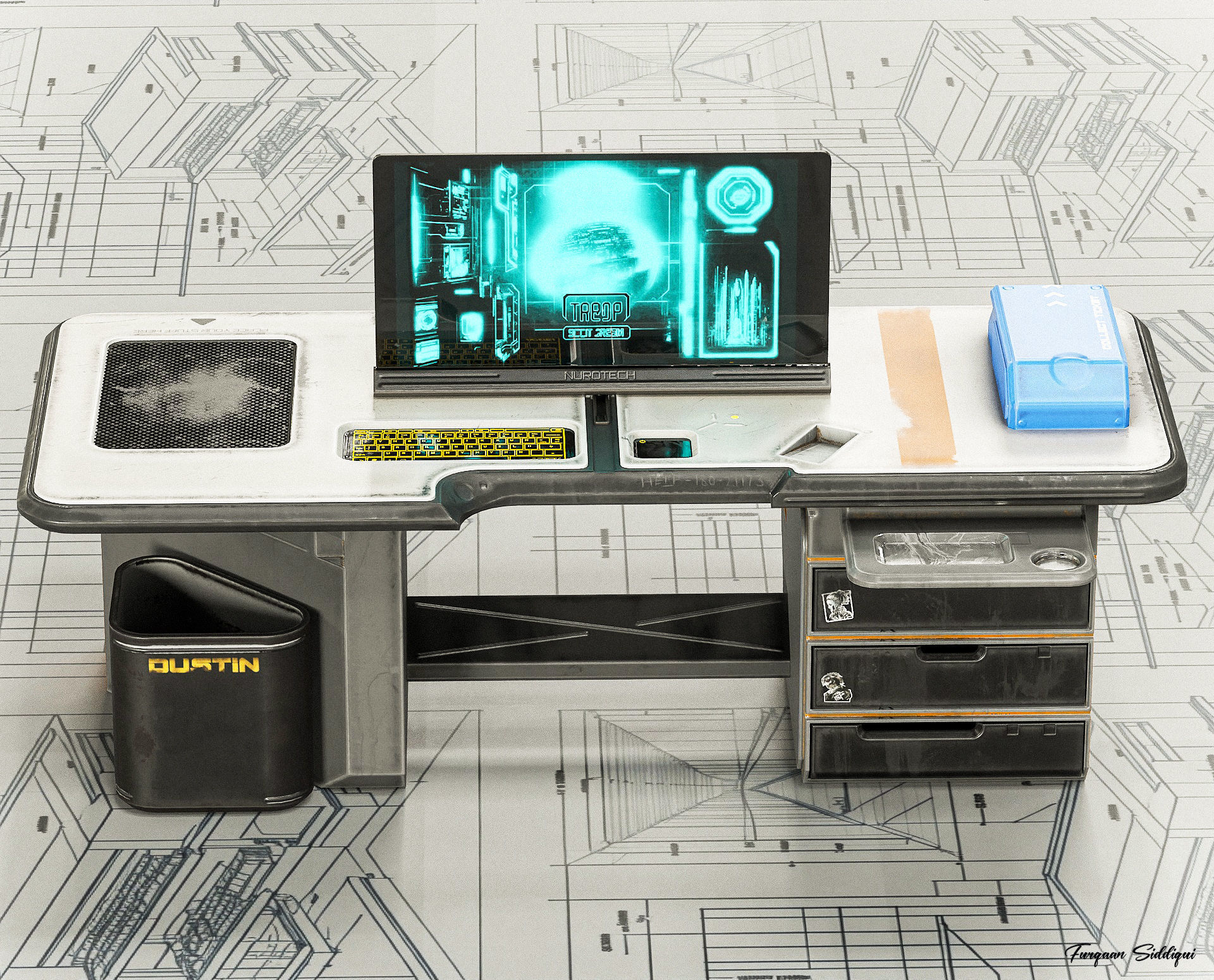 Sci-fi Stylized Office Table PBR Low-poly 3D model_3