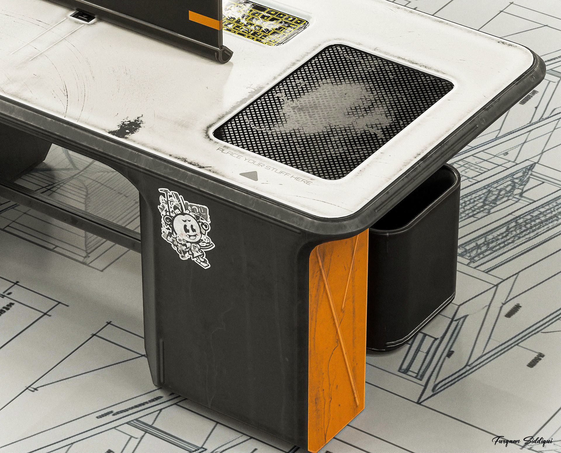 Sci-fi Stylized Office Table PBR Low-poly 3D model_12