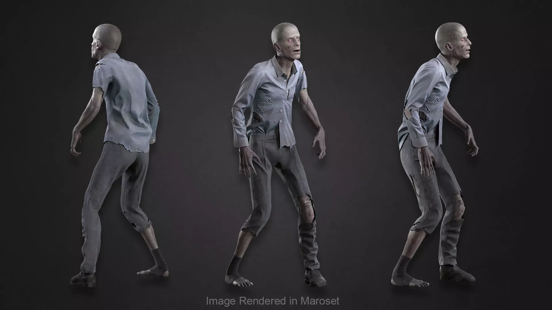 Zombie in Shirt Low-poly 3D model_0