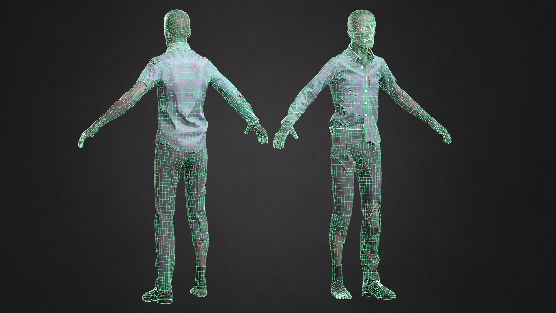 Zombie in Shirt Low-poly 3D model_7