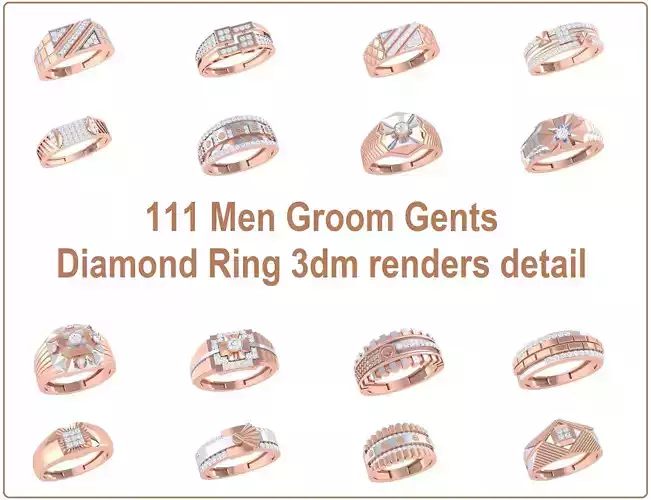 111 Men Groom Gents Diamond Ring 3dm renders detail 3D Model Collection