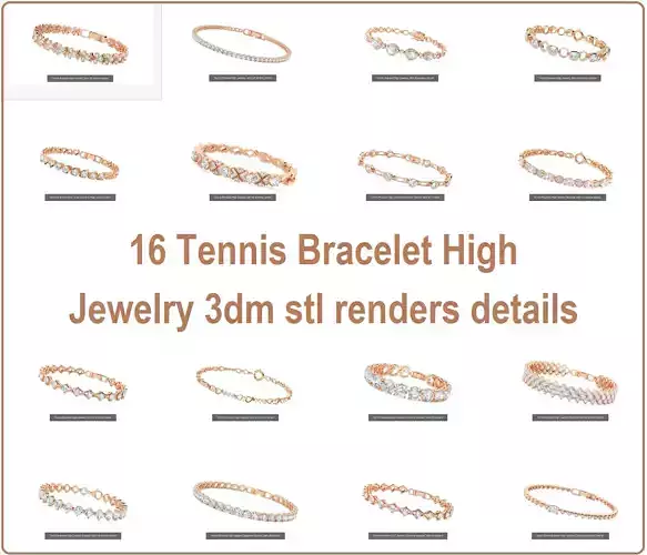 16 Tennis Bracelet High Jewelry 3dm stl renders details  3D Model Collection