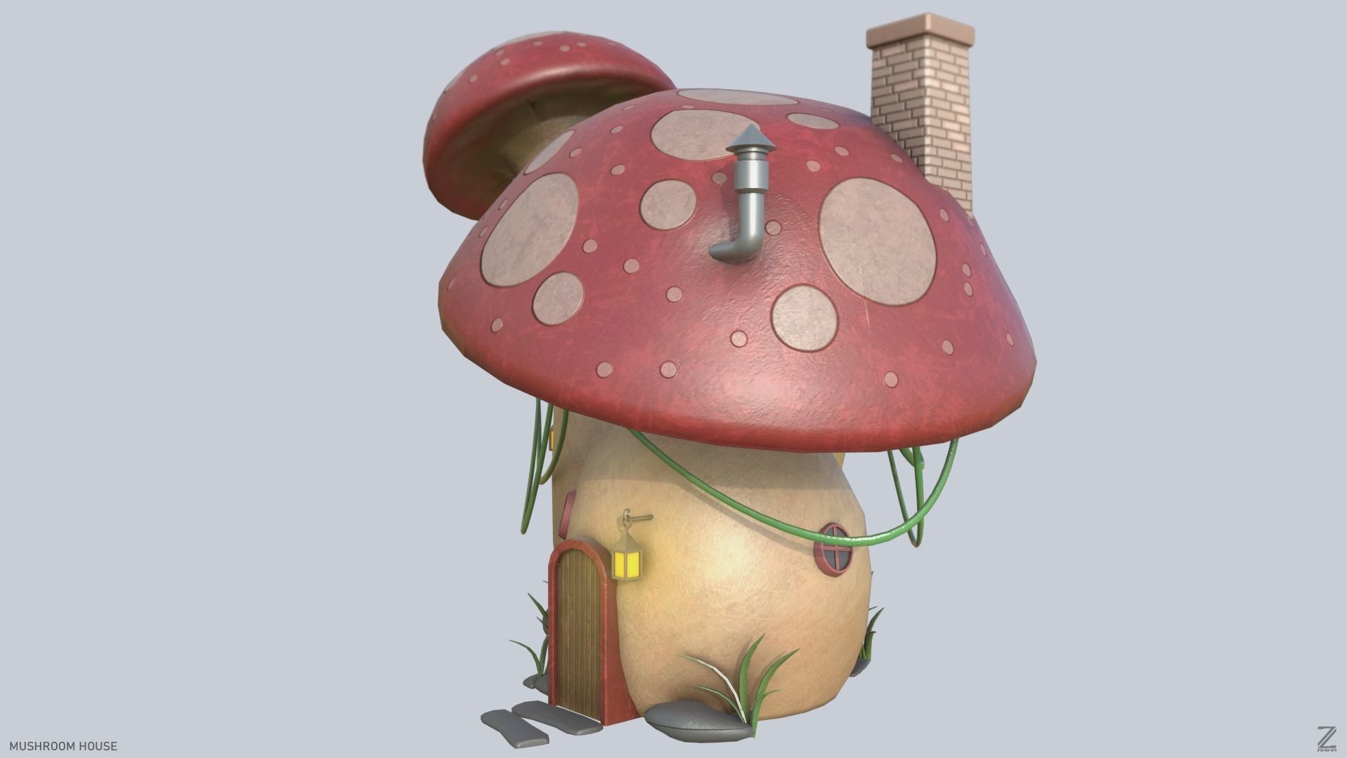Mushroom house Low-poly 3D model_4