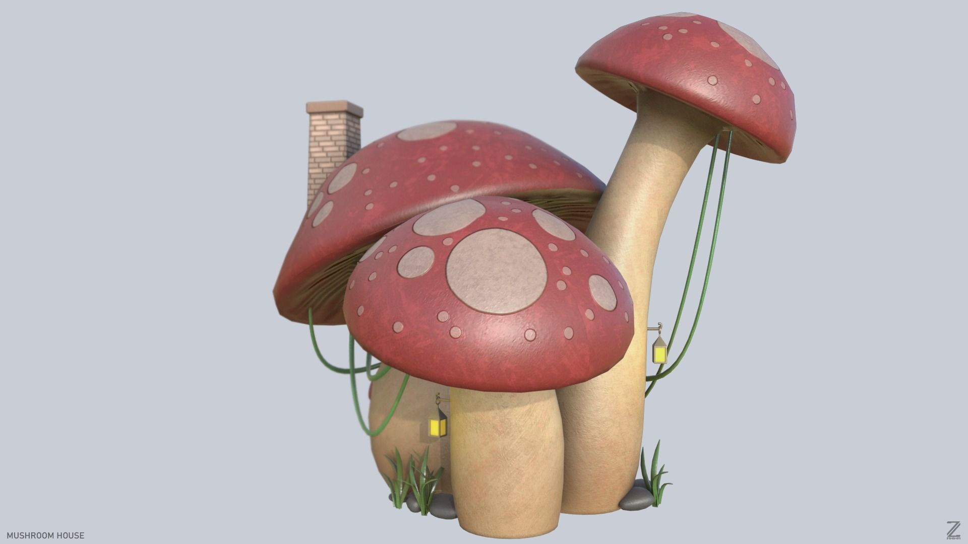 Mushroom house Low-poly 3D model_7