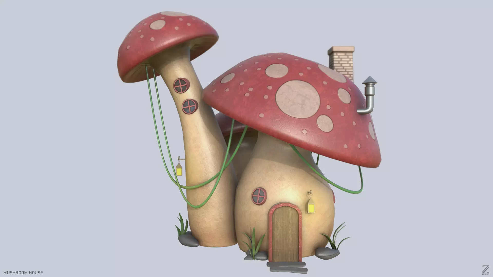 Mushroom house Low-poly 3D model_0