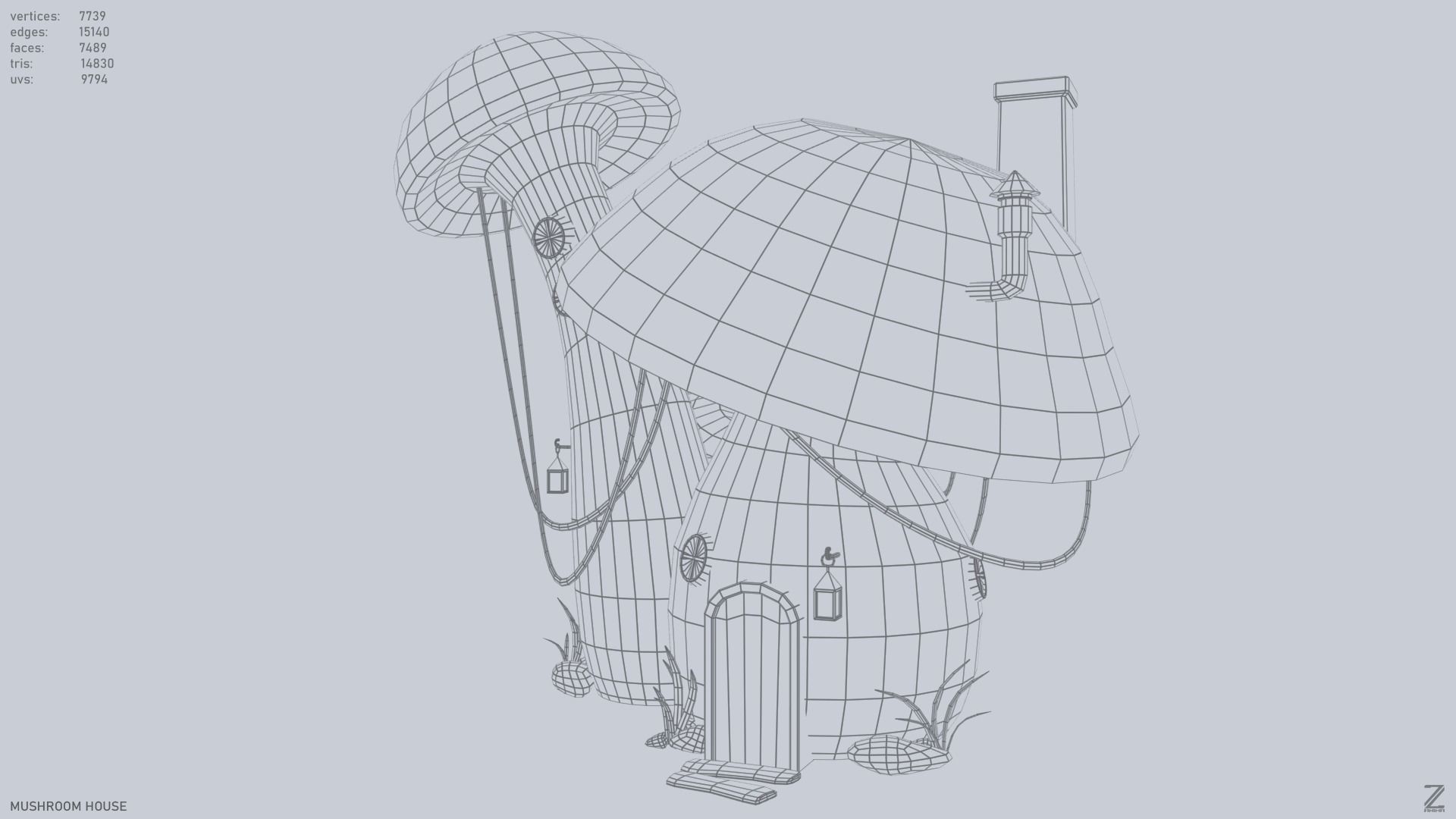 Mushroom house Low-poly 3D model_9