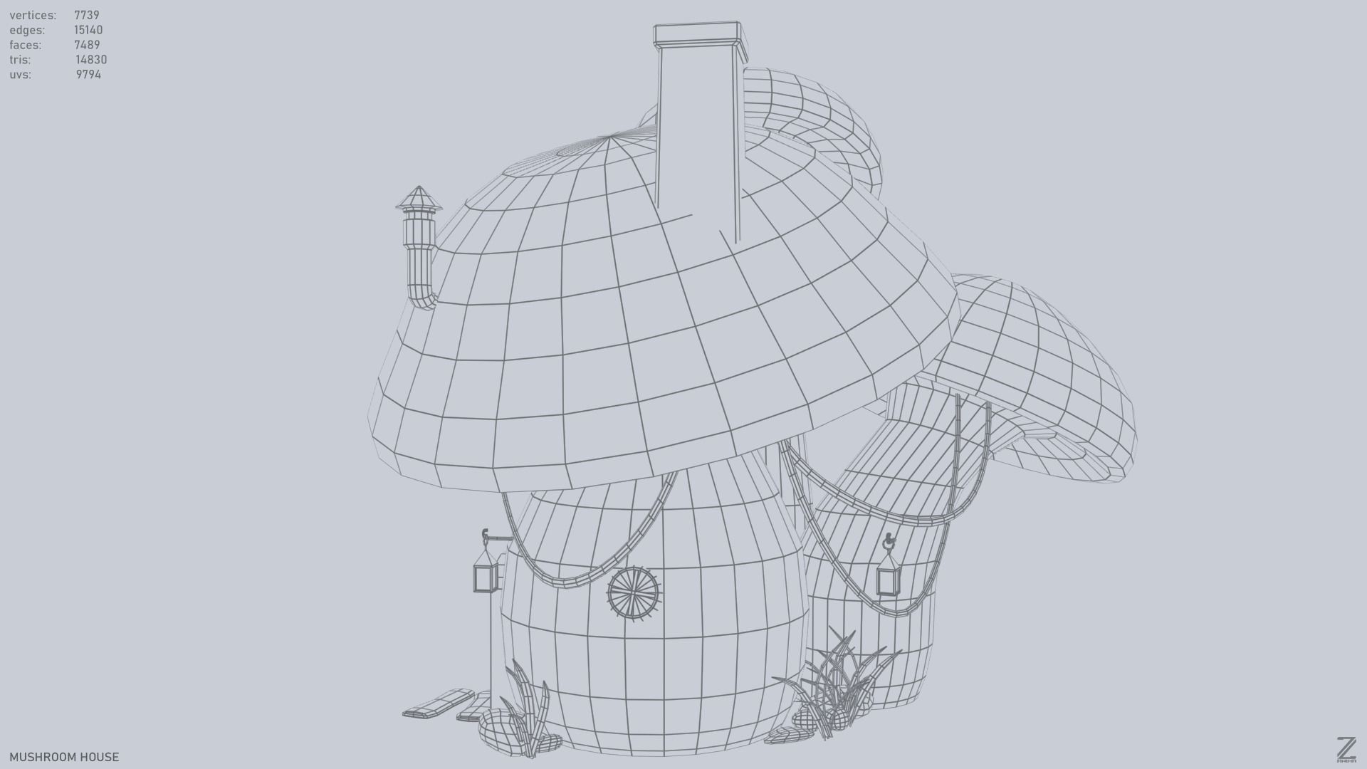 Mushroom house Low-poly 3D model_11